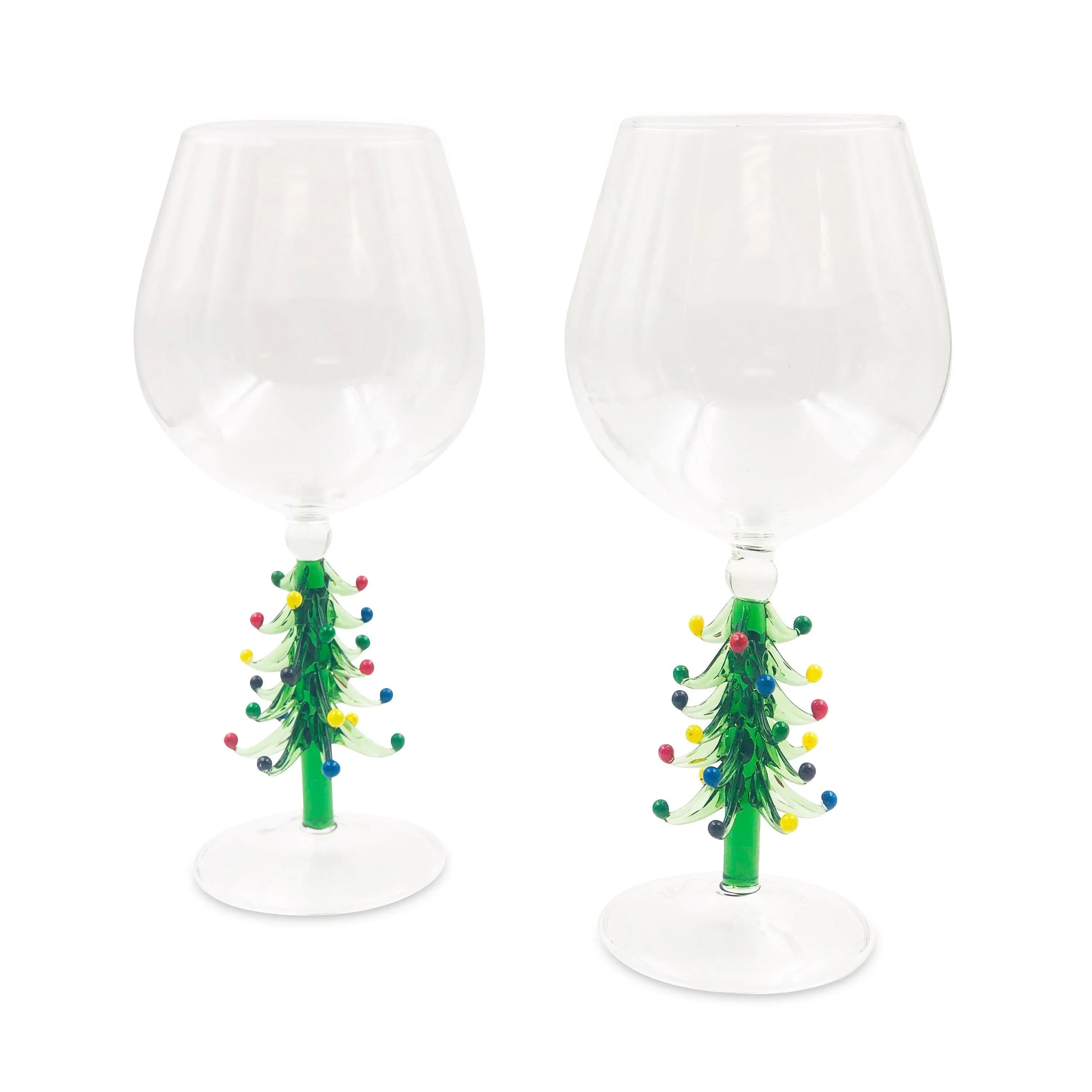 Christmas Tree Handblown Wine Glasses