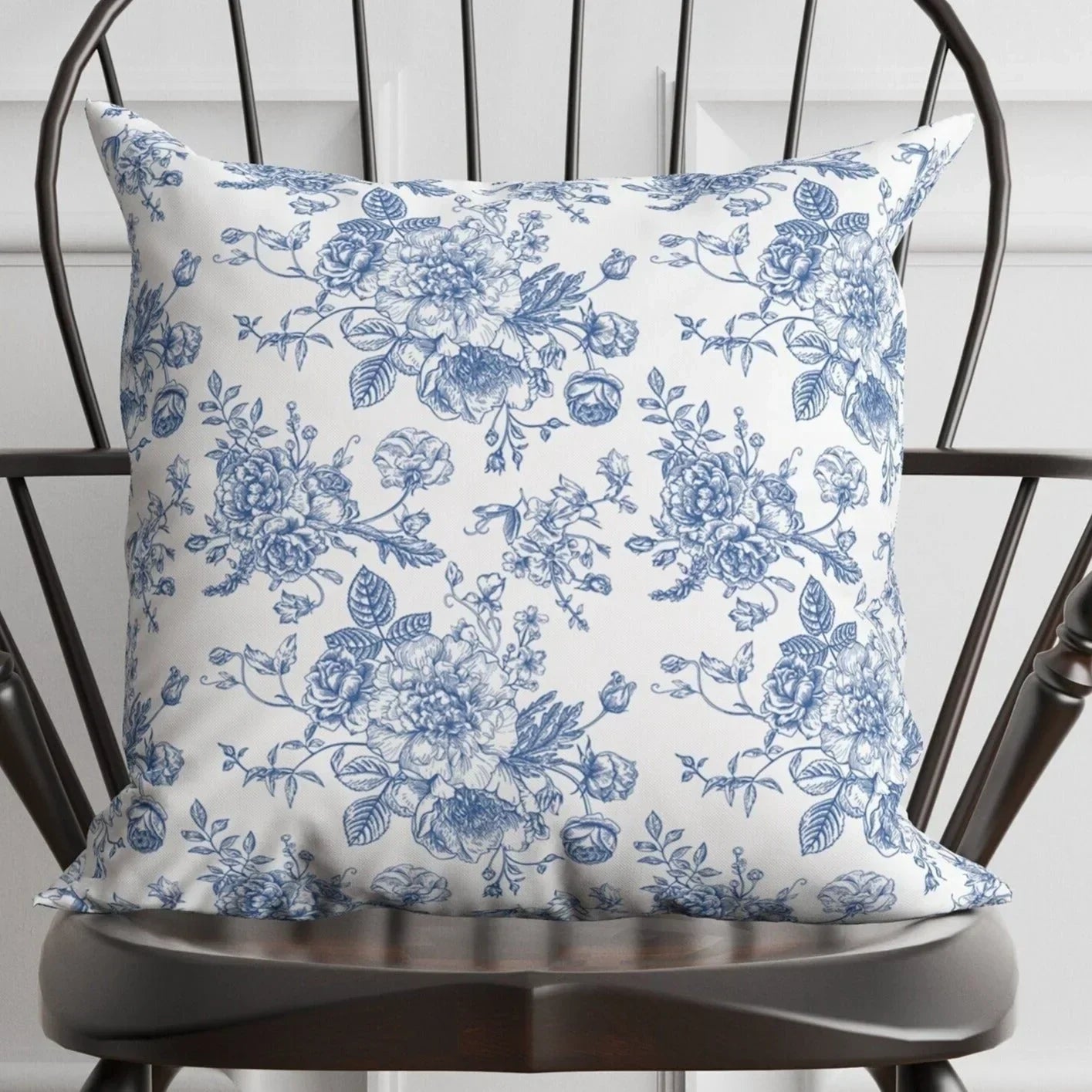Blue Toile Floral Pillow in Rosecrest - The Mayfair Hall