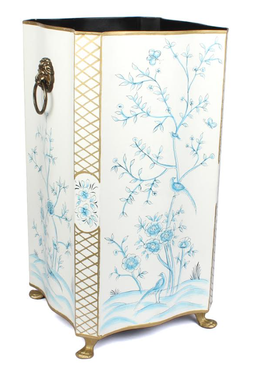 Ivory & Blue Square Chinoiserie Umbrella Stand