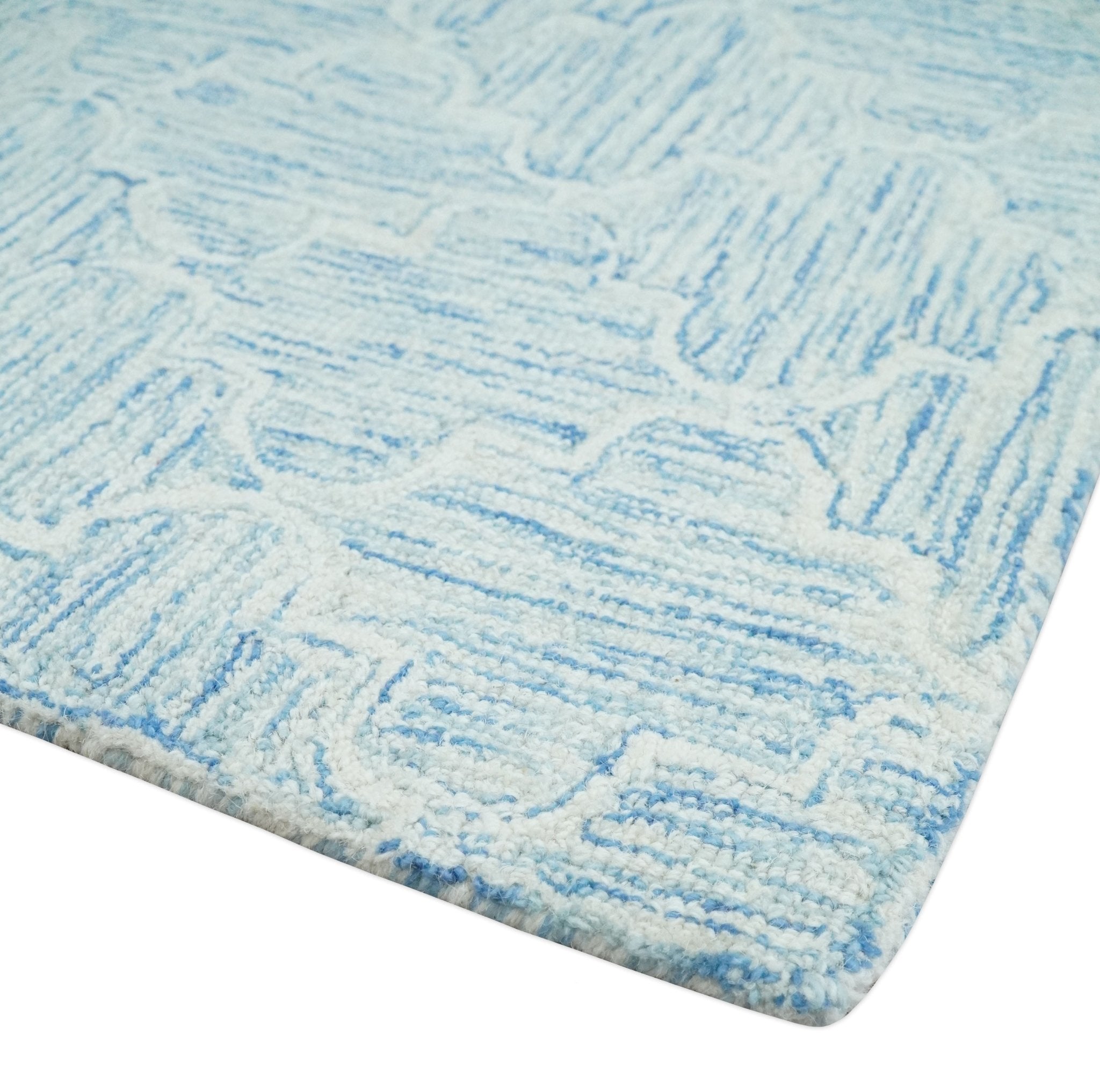 Ivory and Blue Modern Geometric Hand Tufted 2x3, 3x5, 5x8, 6x9, 8x10 and 9x12 Natural Wool Area Rug | UL54 - The Rug Decor