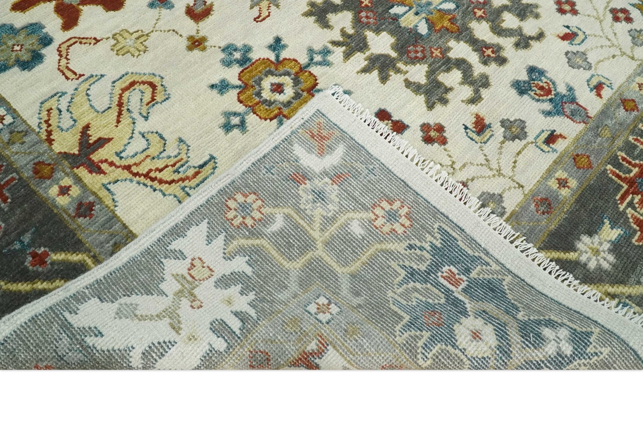 Ivory and Gray Floral Oushak Hand Knotted 5x8, 6x9, 8x10, 9x12, 10x14, 12x15 Persian Wool Area Rug | TRDCP978 - The Rug Decor