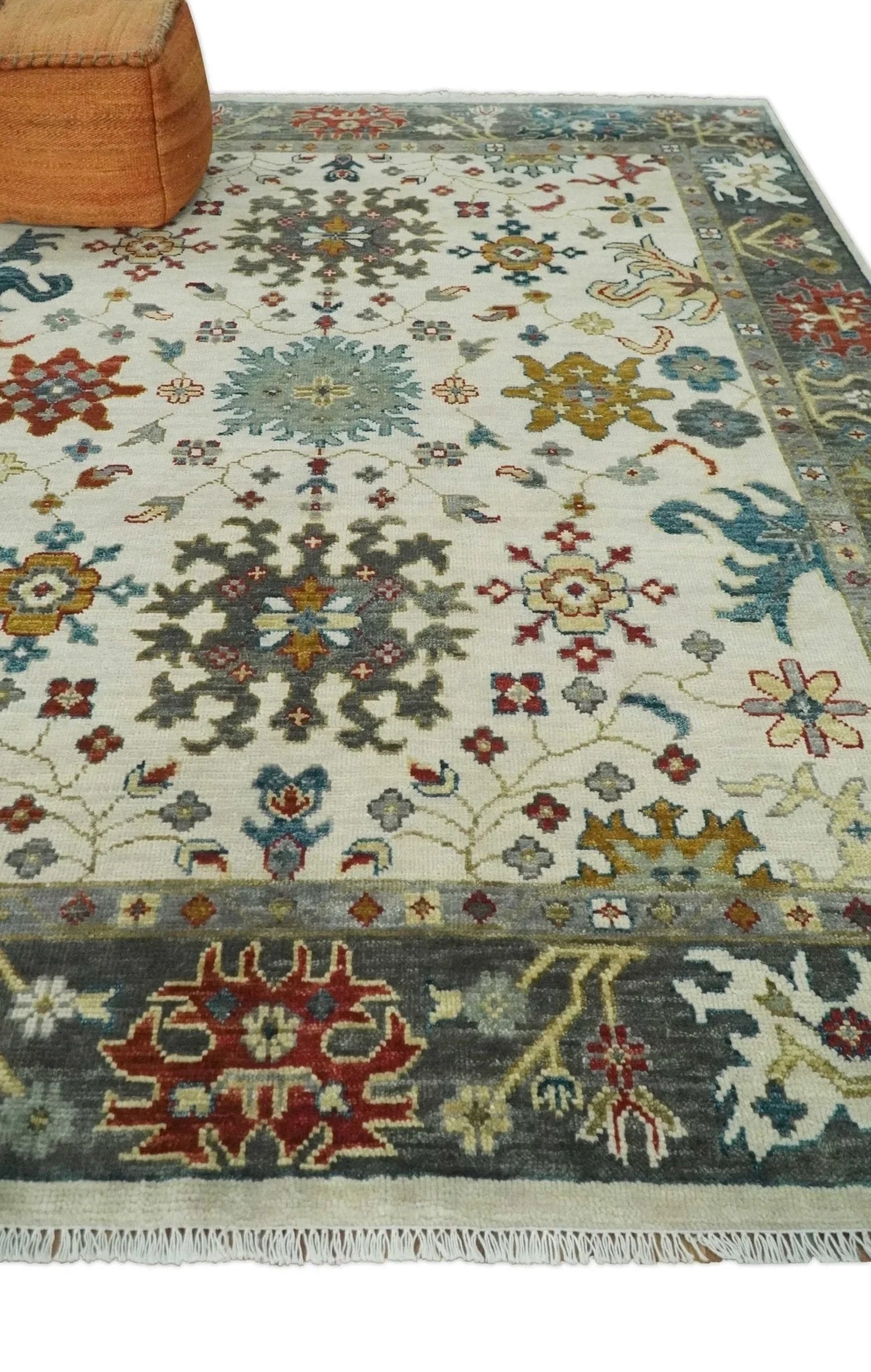 Ivory and Gray Floral Oushak Hand Knotted 5x8, 6x9, 8x10, 9x12, 10x14, 12x15 Persian Wool Area Rug | TRDCP978 - The Rug Decor