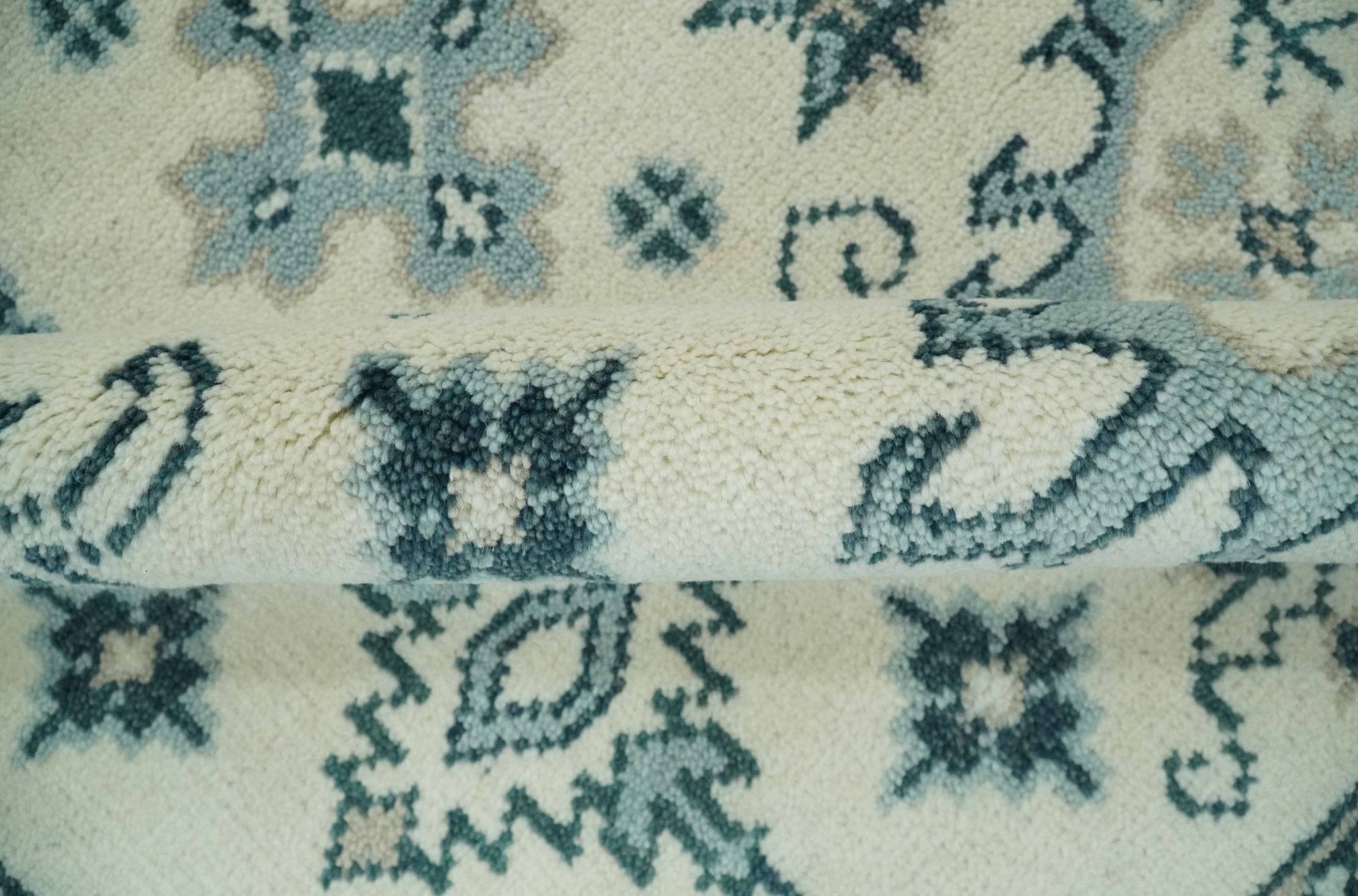 Ivory and Light Blue Traditional Oriental Hand Knotted Custom Made wool area Rug - The Rug Decor