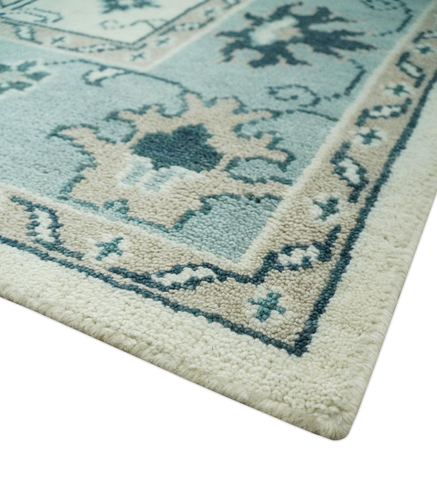 Ivory and Light Blue Traditional Oriental Hand Knotted Custom Made wool area Rug - The Rug Decor