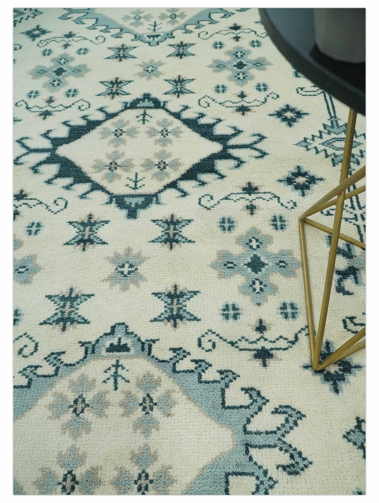 Ivory and Light Blue Traditional Oriental Hand Knotted Custom Made wool area Rug - The Rug Decor