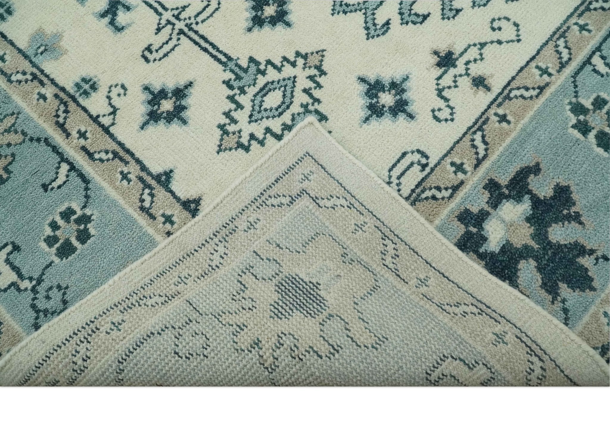 Ivory and Light Blue Traditional Oriental Hand Knotted Custom Made wool area Rug - The Rug Decor