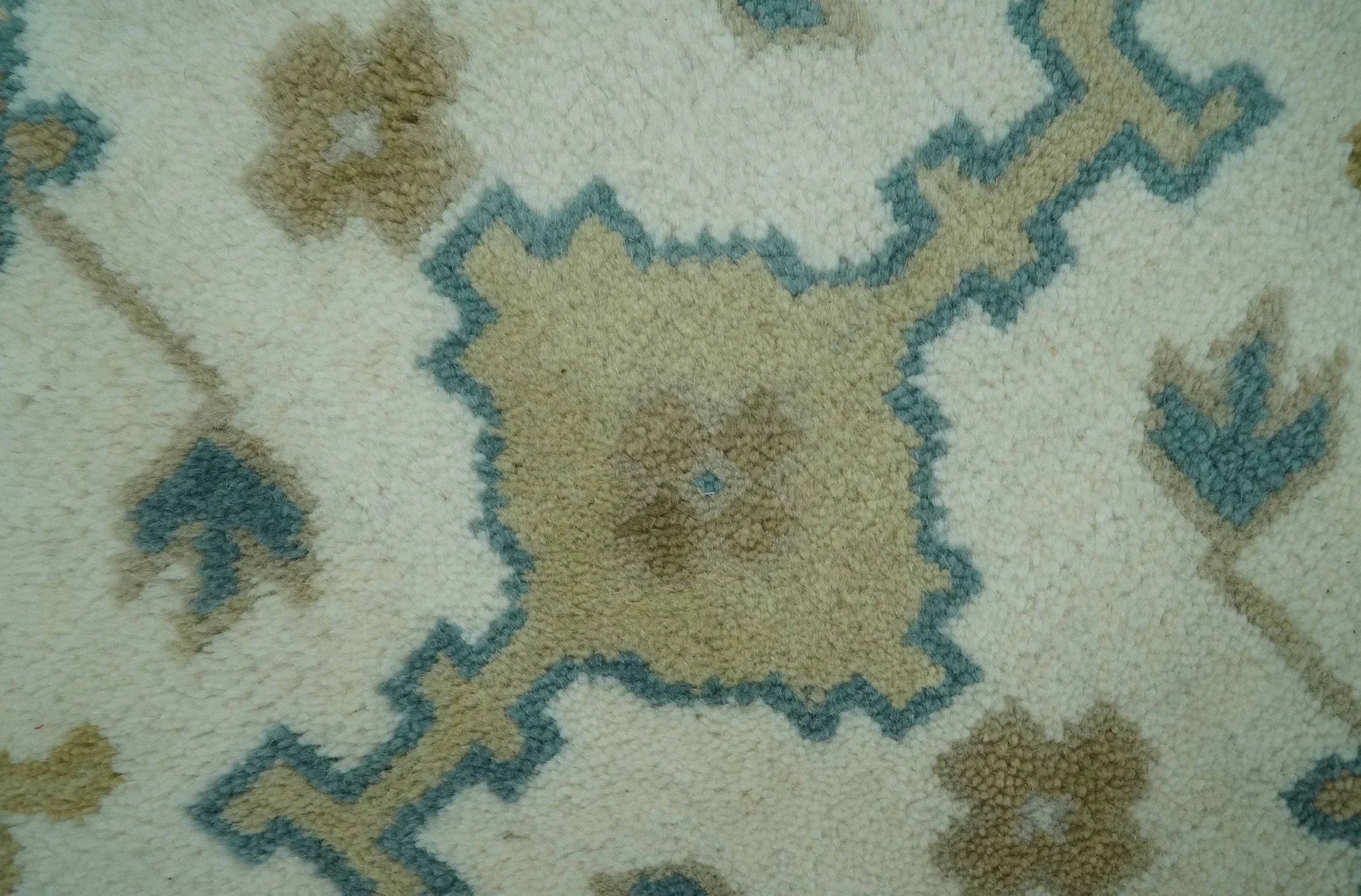Ivory and Teal Hand Knotted Traditional Oriental Oushak Multi size wool area rug - The Mayfair Hall