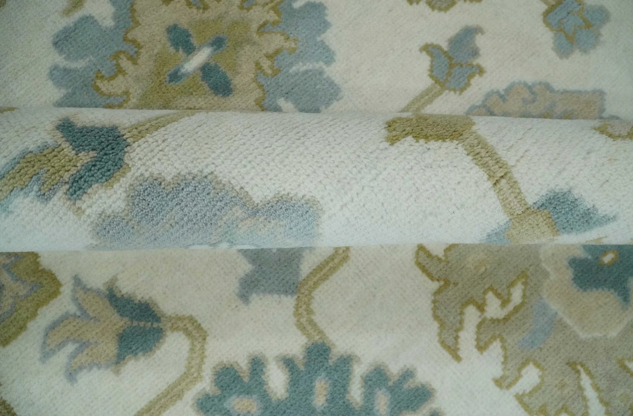 Ivory, Blue and Beige Floral Oushak Hand Knotted Traditional Turkish Inspired Wool Area Rug | TRDCP1538 - The Rug Decor