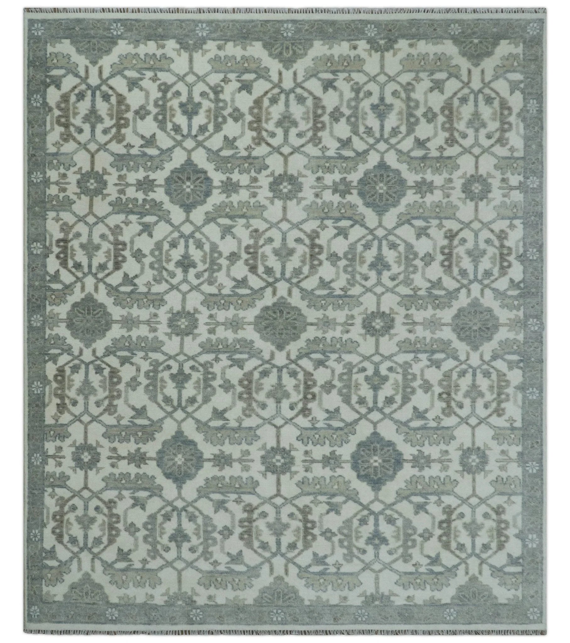 Ivory, Blue and Beige Hand knotted Traditional Large Design Multi Size wool Area Rug - The Rug Decor