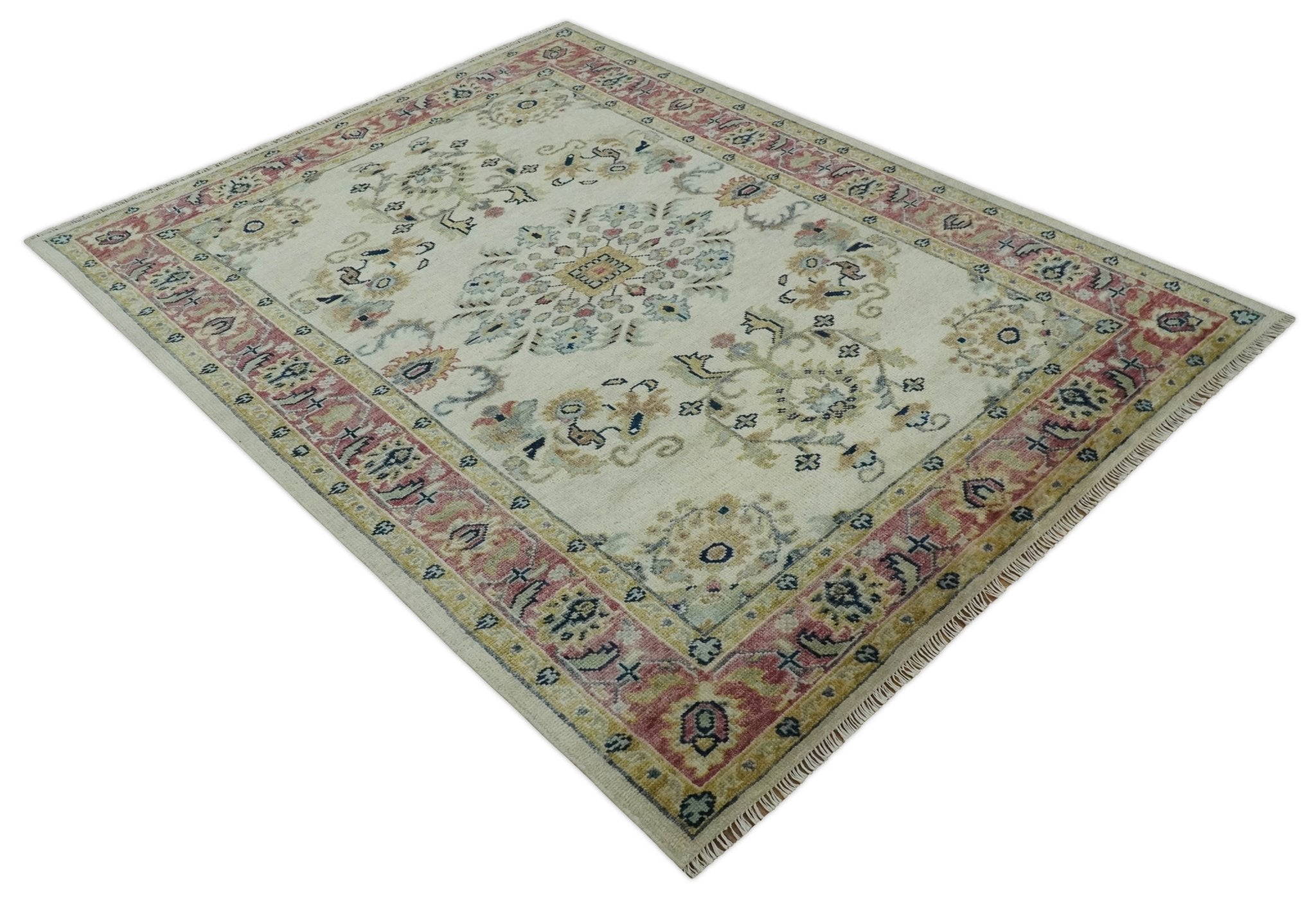 Ivory, Brown, Olive and Charcoal Traditional Heriz Medallion Custom Made Wool Area Rug - The Rug Decor