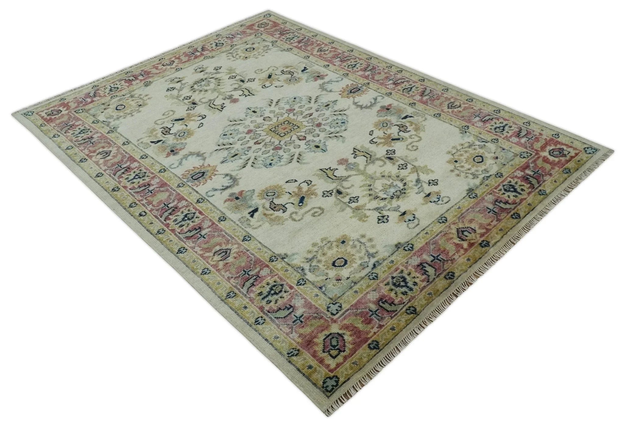 Ivory, Brown, Olive and Charcoal Traditional Heriz Medallion Custom Made Wool Area Rug - The Rug Decor