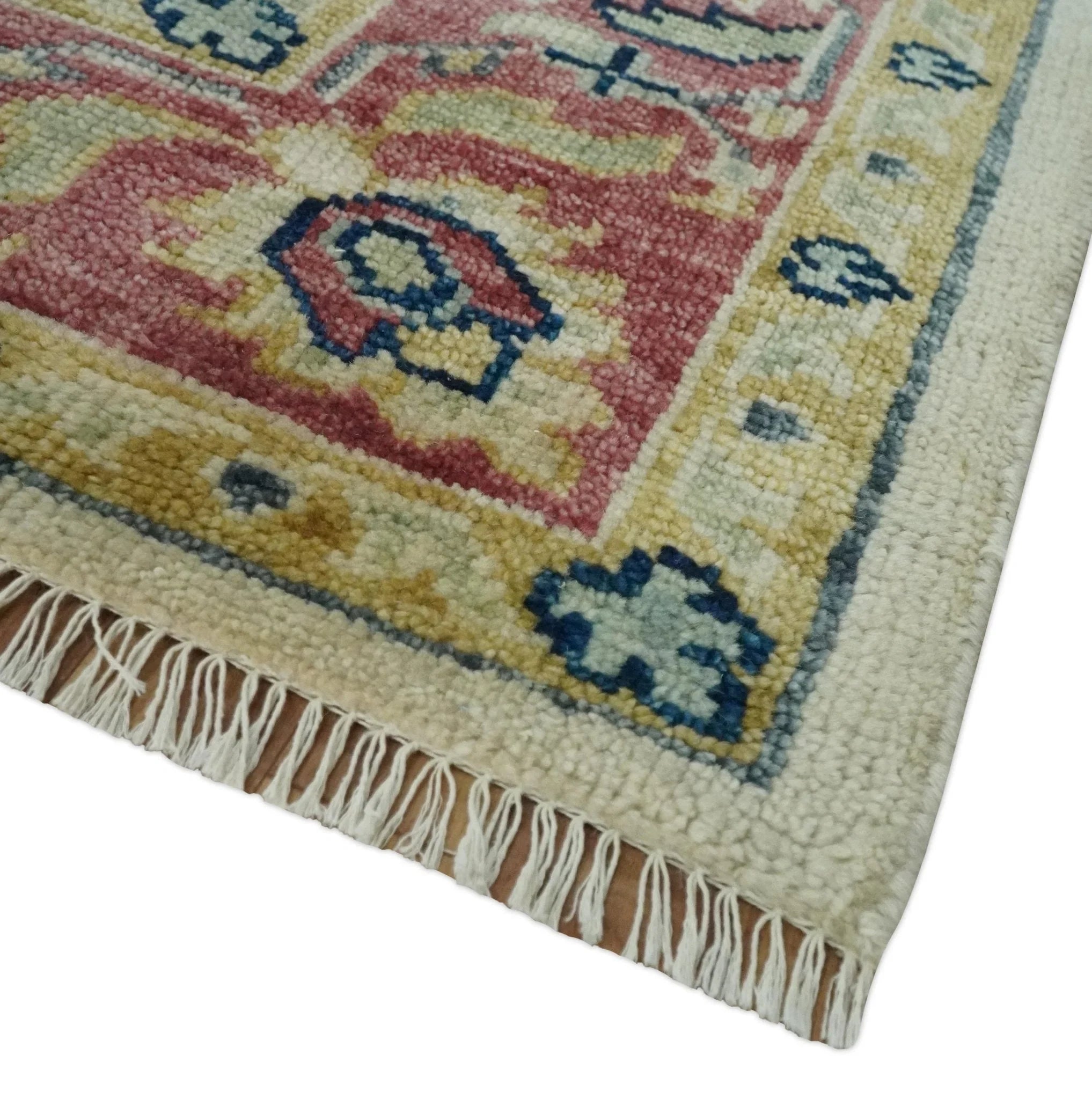 Ivory, Brown, Olive and Charcoal Traditional Heriz Medallion Custom Made Wool Area Rug - The Rug Decor
