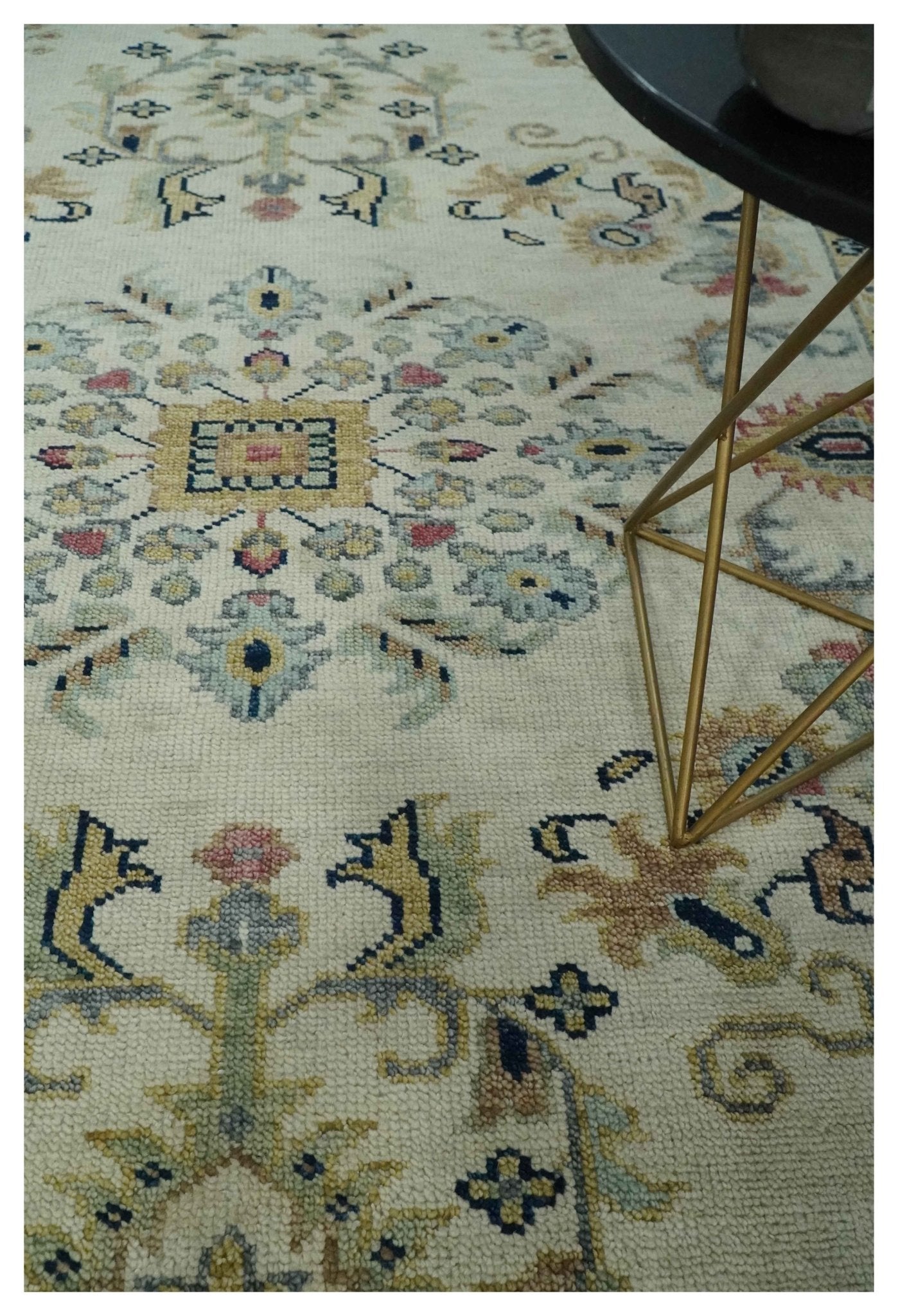 Ivory, Brown, Olive and Charcoal Traditional Heriz Medallion Custom Made Wool Area Rug - The Rug Decor