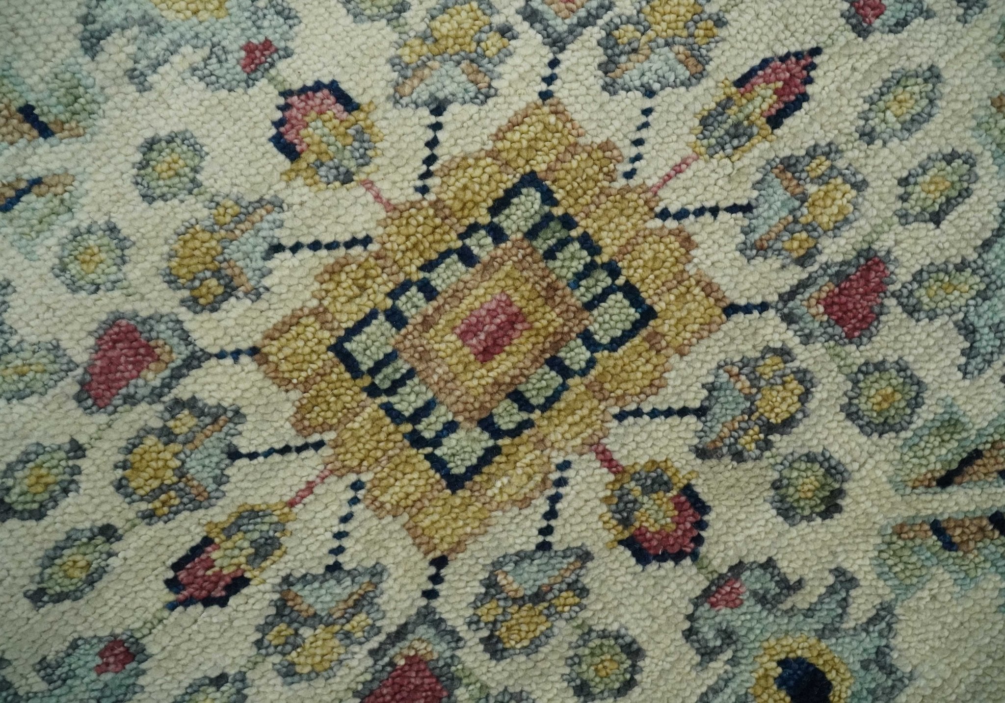 Ivory, Brown, Olive and Charcoal Traditional Heriz Medallion Custom Made Wool Area Rug - The Rug Decor