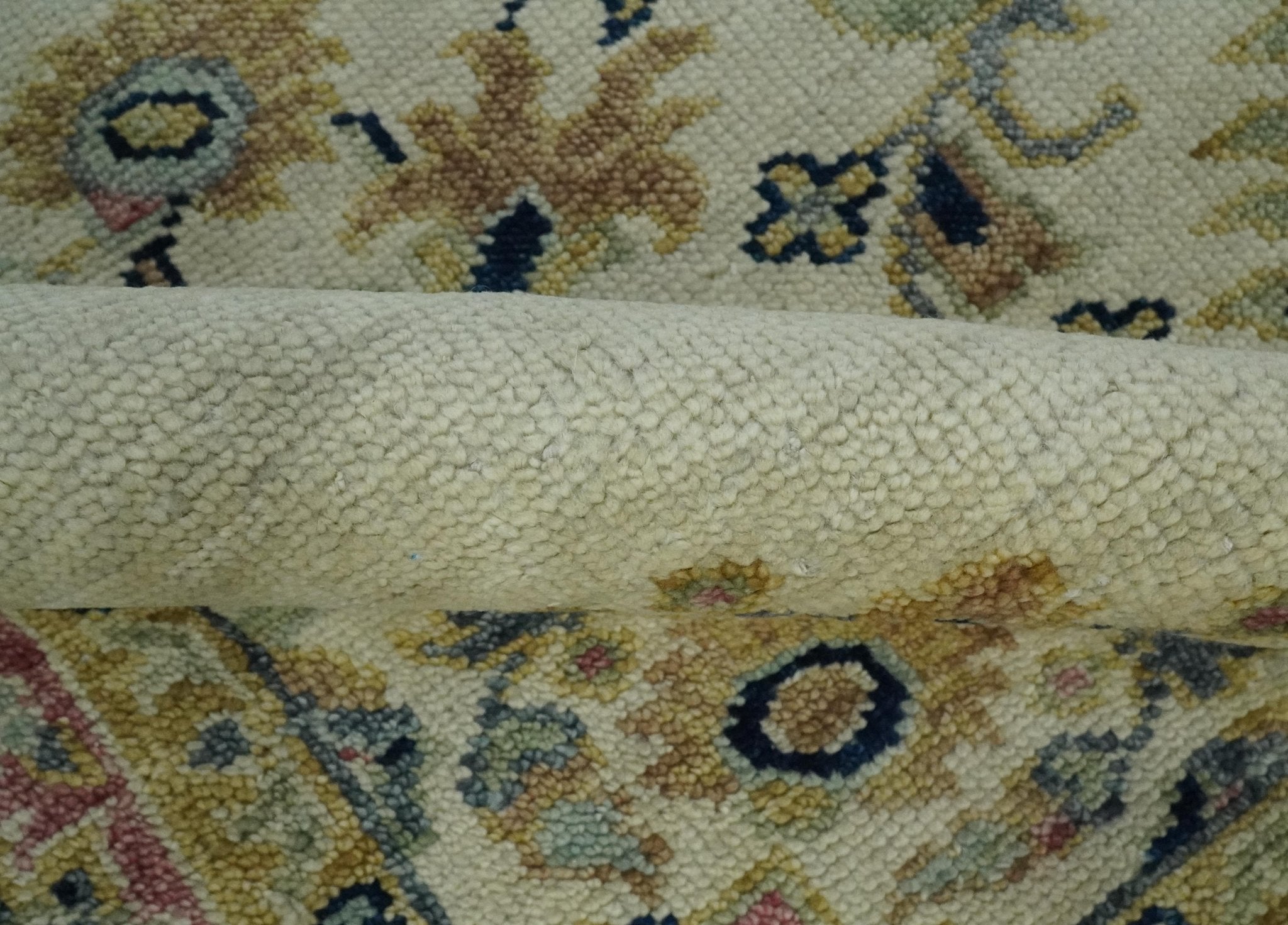 Ivory, Brown, Olive and Charcoal Traditional Heriz Medallion Custom Made Wool Area Rug - The Rug Decor