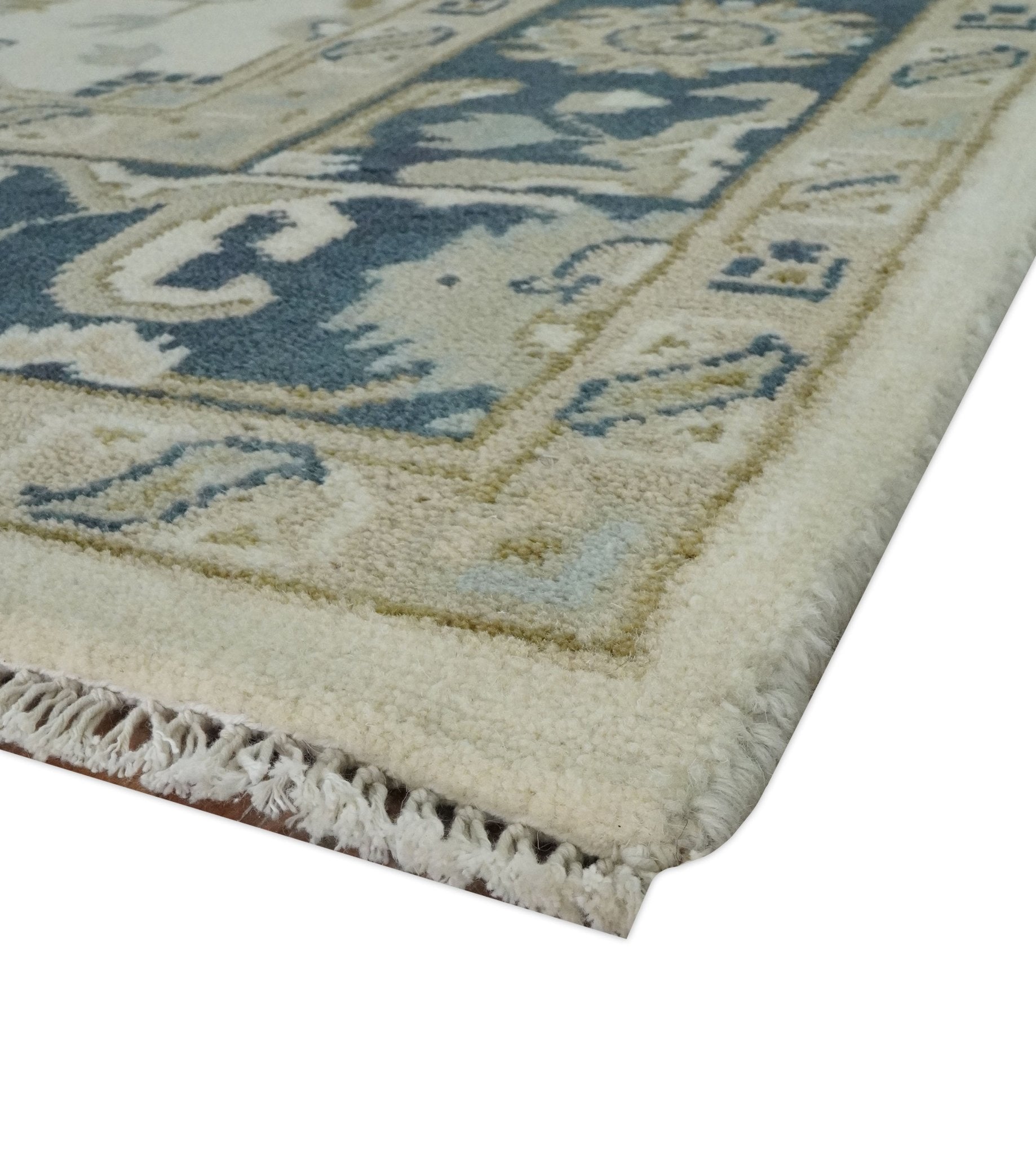 Ivory, Olive and Blue Hand Knotted Traditional Oriental Oushak Custom Made wool rug - The Rug Decor