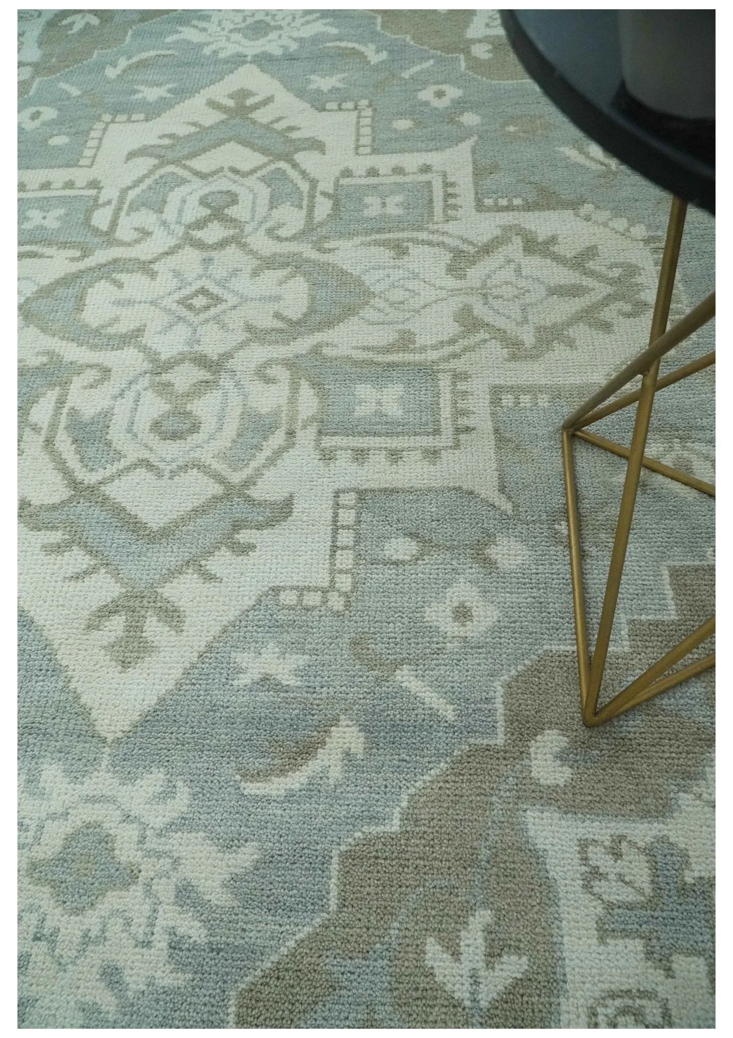 Ivory, Silver and Olive Traditional Heriz Medallion Hand Knotted Multi Size wool Area Rug - The Mayfair Hall