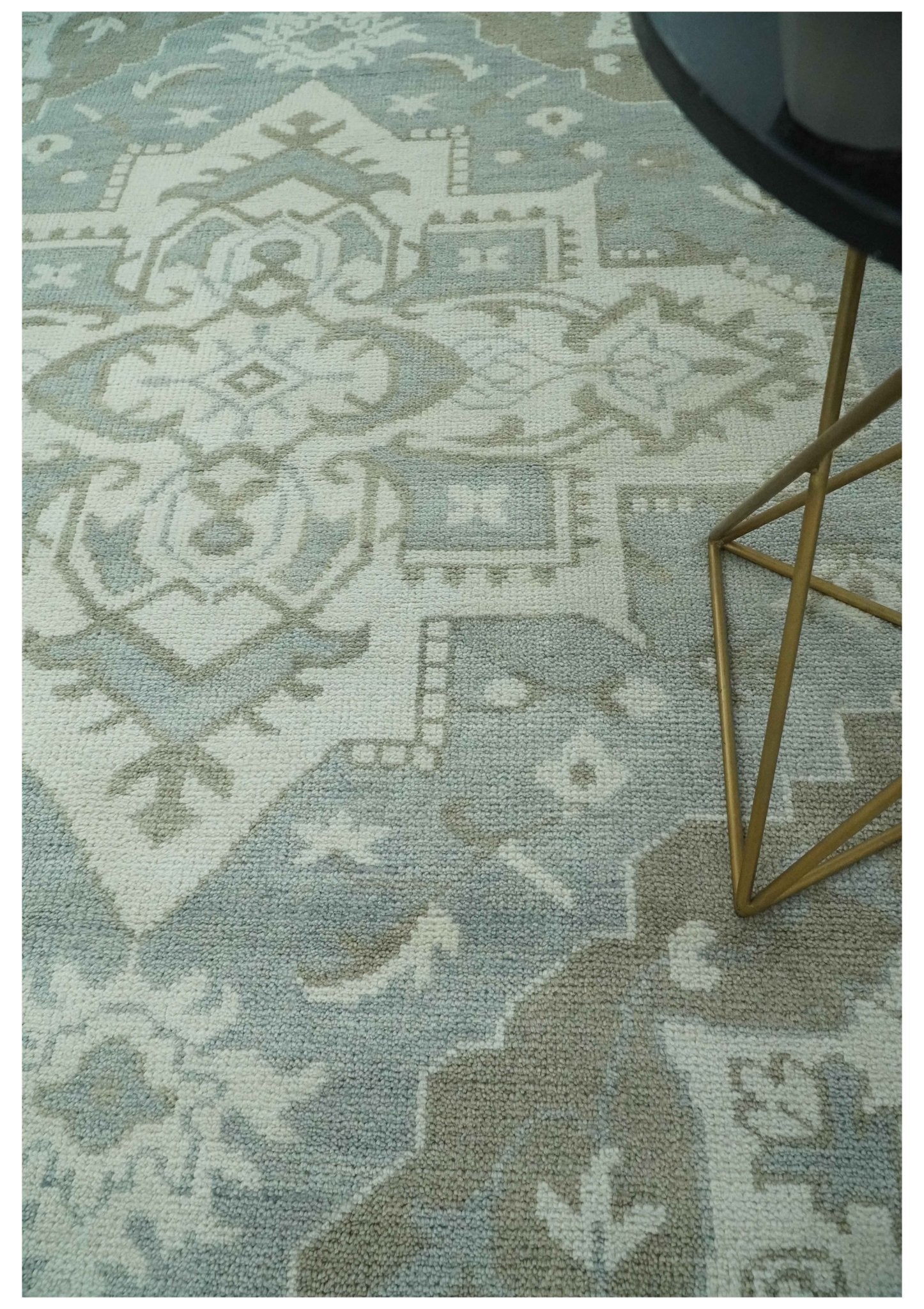 Ivory, Silver and Olive Traditional Heriz Medallion Hand Knotted Multi Size wool Area Rug - The Rug Decor