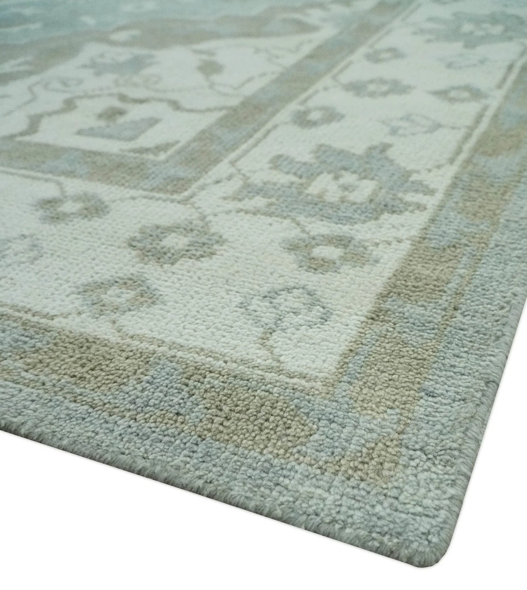 Ivory, Silver and Olive Traditional Heriz Medallion Hand Knotted Multi Size wool Area Rug - The Mayfair Hall