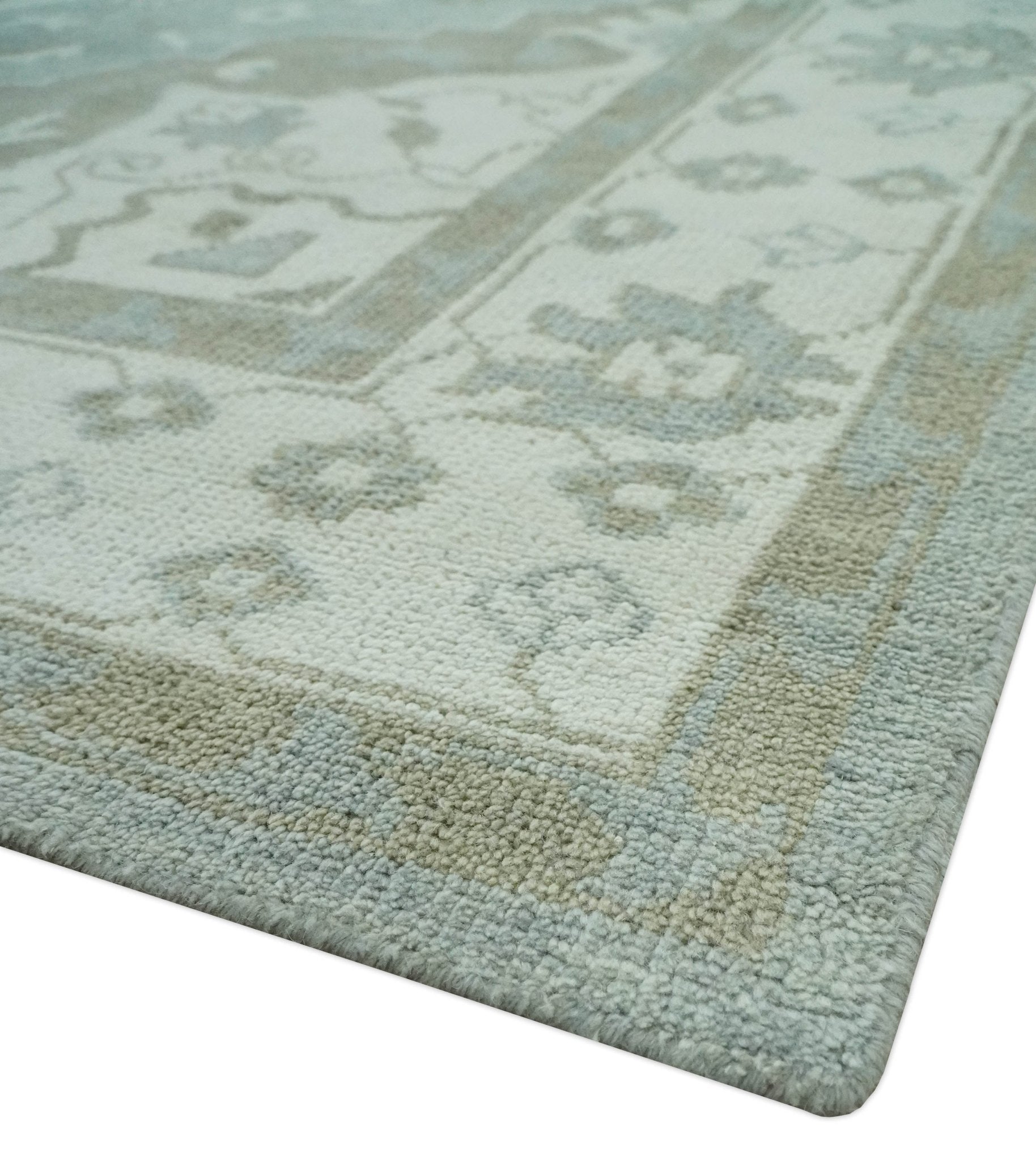 Ivory, Silver and Olive Traditional Heriz Medallion Hand Knotted Multi Size wool Area Rug - The Rug Decor