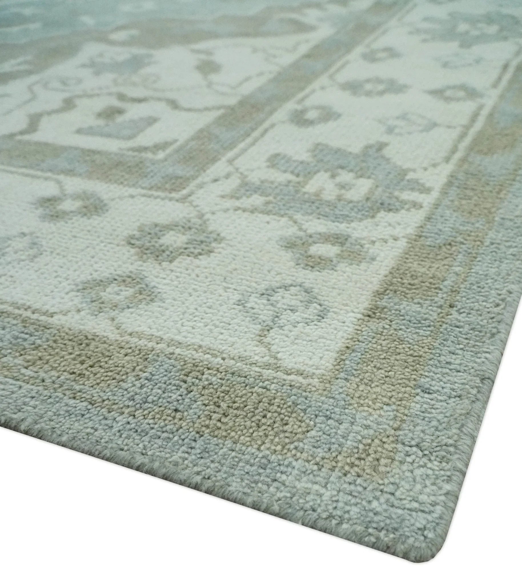 Ivory, Silver and Olive Traditional Heriz Medallion Hand Knotted Multi Size wool Area Rug - The Rug Decor