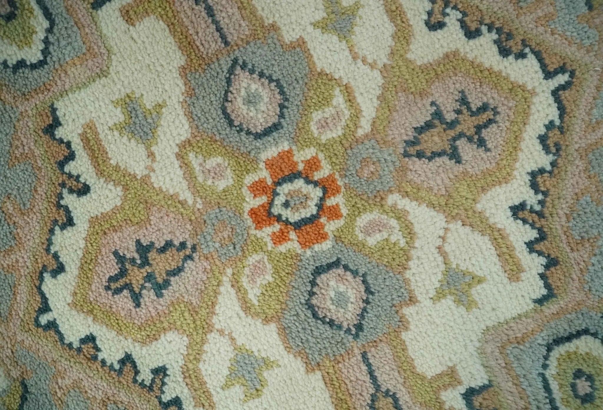 Ivory, Silver, Peach and Olive Traditional Heriz Hand Knotted Multi Size wool Area Rug - The Rug Decor