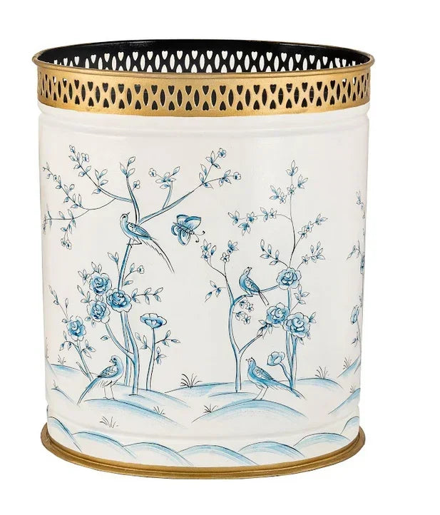 Ivory & Blue OVAL PIERCED WASTEPAPER BASKET - The Mayfair Hall