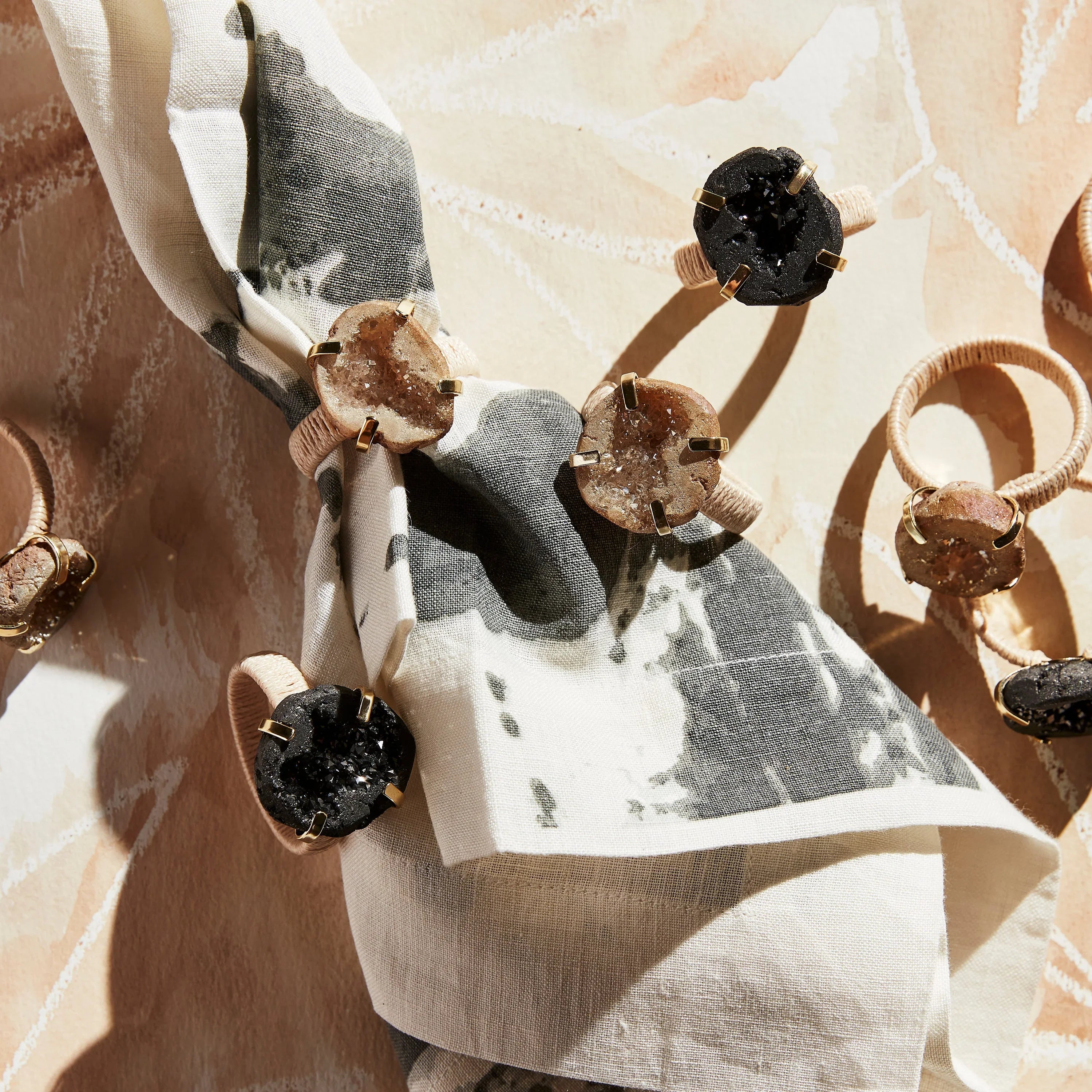 Rustic druzy napkin rings, natural, set of four - The Mayfair Hall