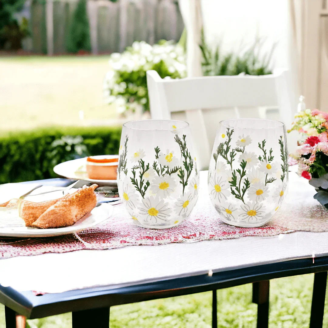 Daisy Painted Stemless Glasses - The Mayfair Hall