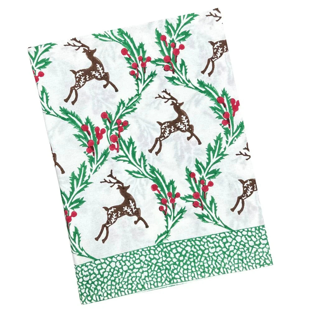 Enchanted Christmas Reindeer Block Print Tablecloth