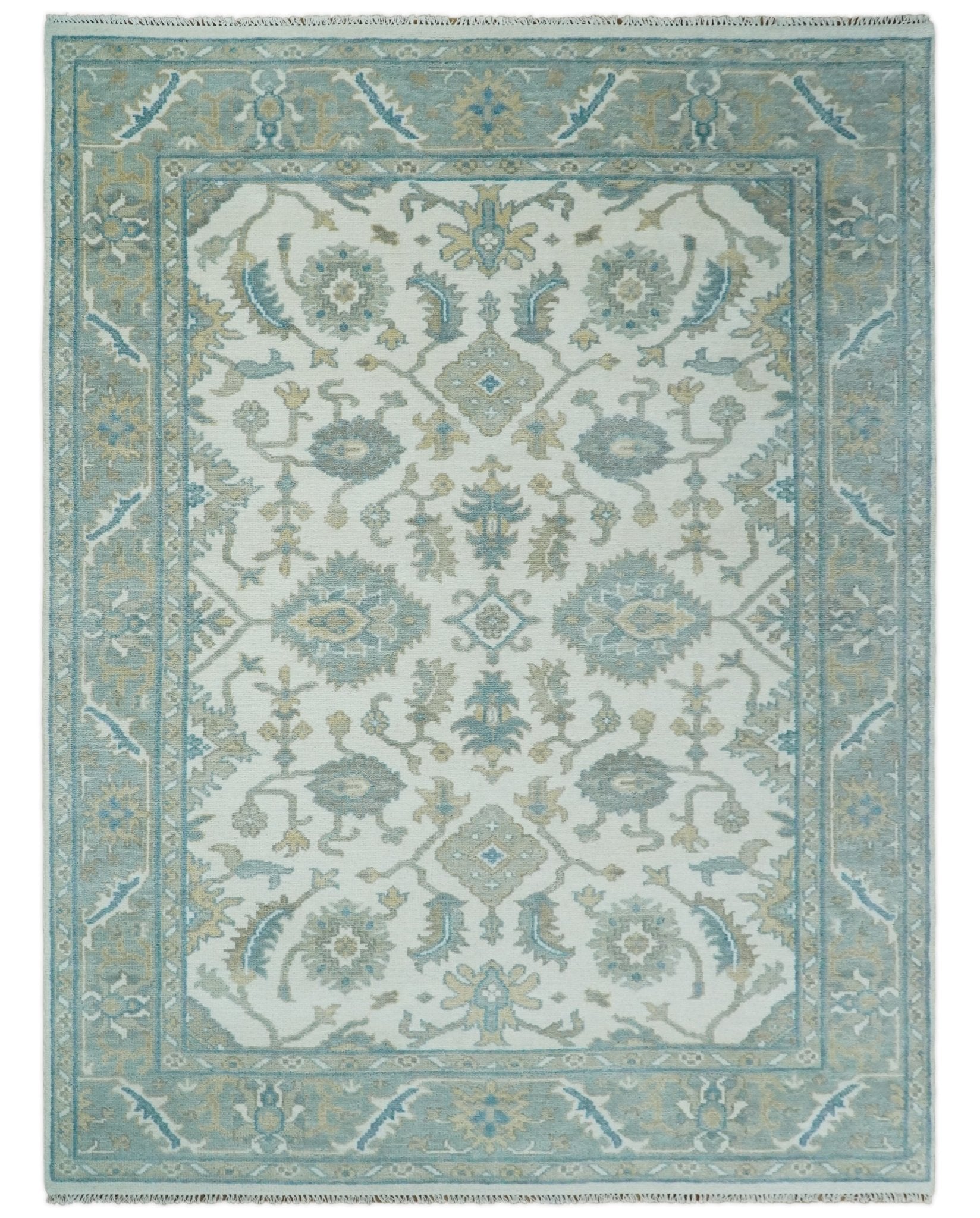 Large Hand Knotted 8x10 and 9x12 Oriental Oushak Silver and Ivory Wool Area Rug | TRDCP164 - The Rug Decor