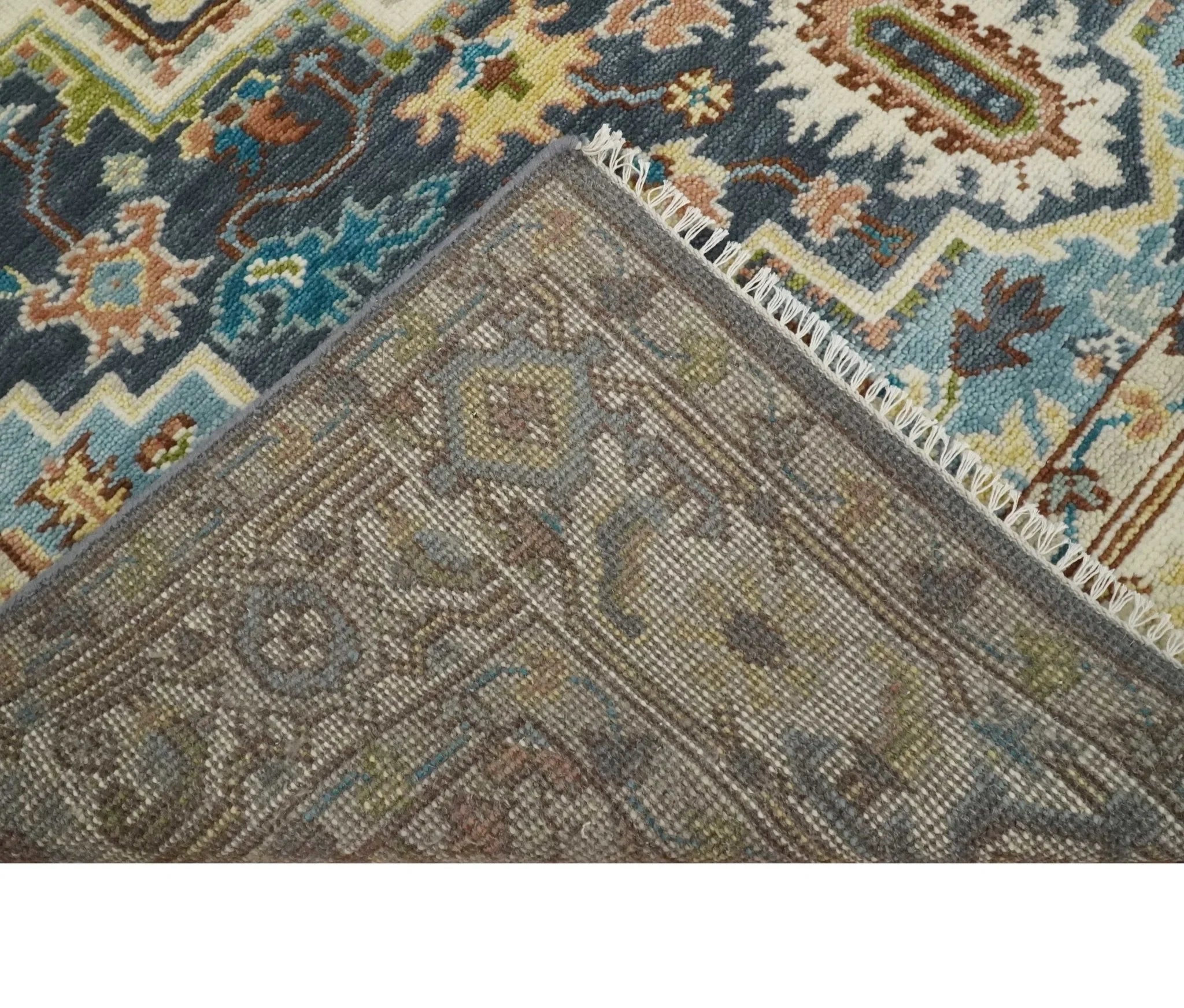 Large Oversize 5x8, 6x9, 8x10, 9x12, 10x14 and 12x15 Hand Knotted Antique Ivory and Blue Vintage Persian Wool Rug | TRDCP751 - The Rug Decor