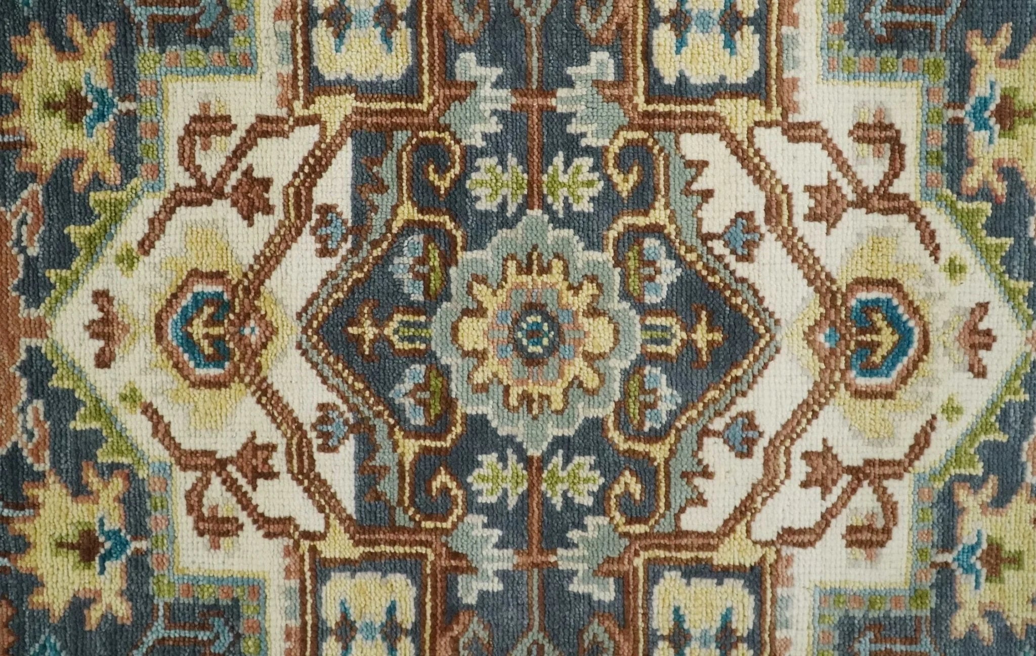 Large Oversize 5x8, 6x9, 8x10, 9x12, 10x14 and 12x15 Hand Knotted Antique Ivory and Blue Vintage Persian Wool Rug | TRDCP751 - The Rug Decor