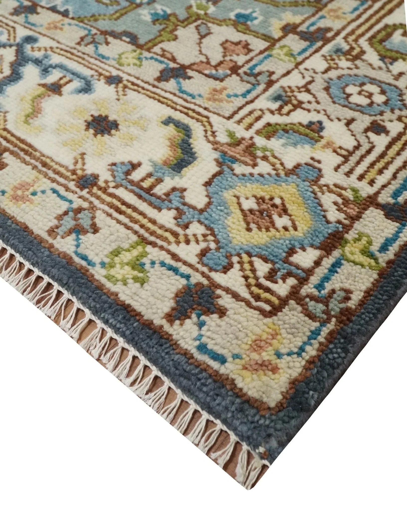 Large Oversize 5x8, 6x9, 8x10, 9x12, 10x14 and 12x15 Hand Knotted Antique Ivory and Blue Vintage Persian Wool Rug | TRDCP751 - The Rug Decor