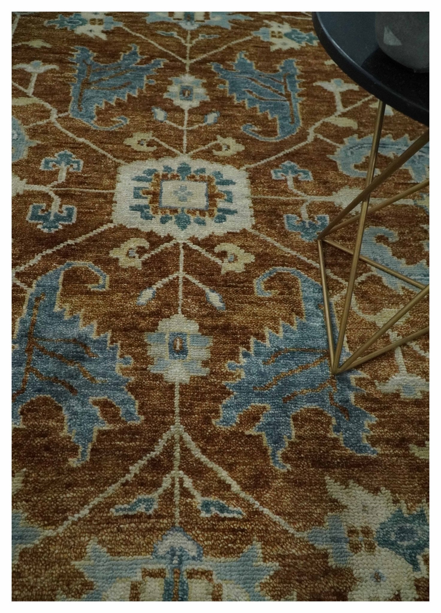 Large Rust and Blue 9x12 Hand Knotted Traditional Wool Turkish Design Area Rug