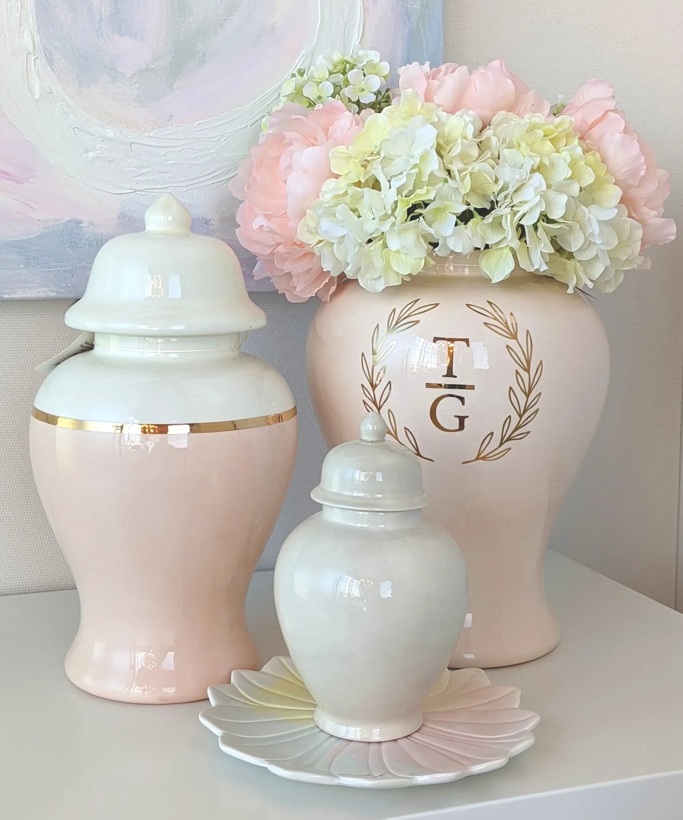 Blush Color Block Ginger Jar with Gold Accent - The Mayfair Hall