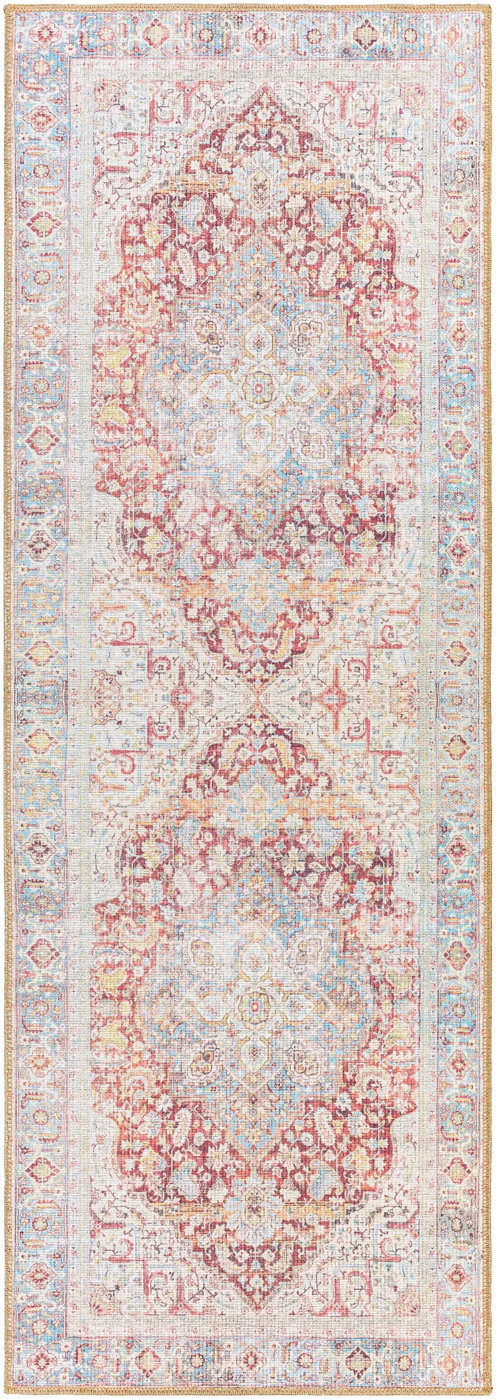 Cream Rust Leeston Vintage Washable Area Rug - Clearance - The Mayfair Hall
