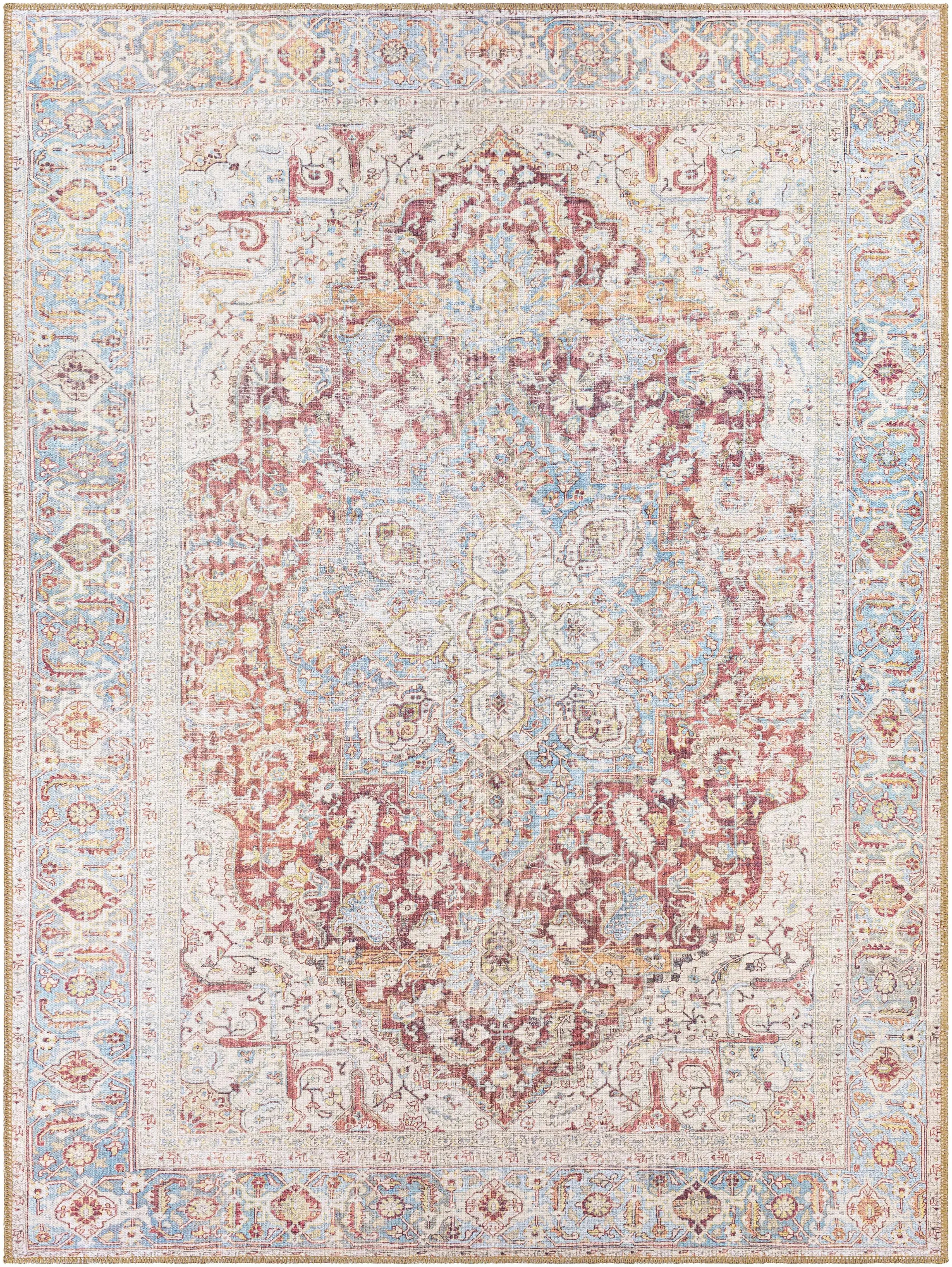 Cream Rust Leeston Vintage Washable Area Rug - Clearance - The Mayfair Hall