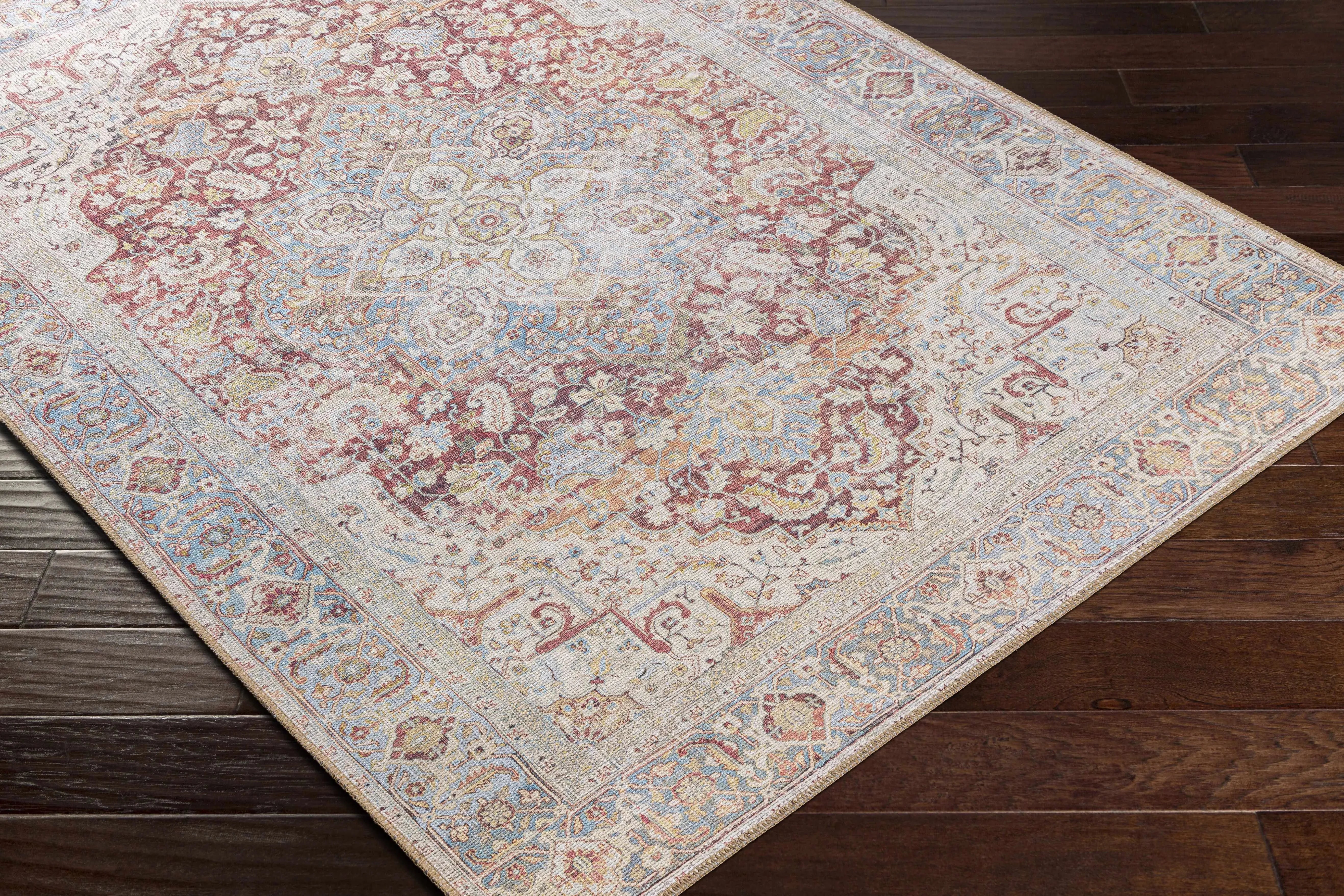 Cream Rust Leeston Vintage Washable Area Rug - Clearance - The Mayfair Hall