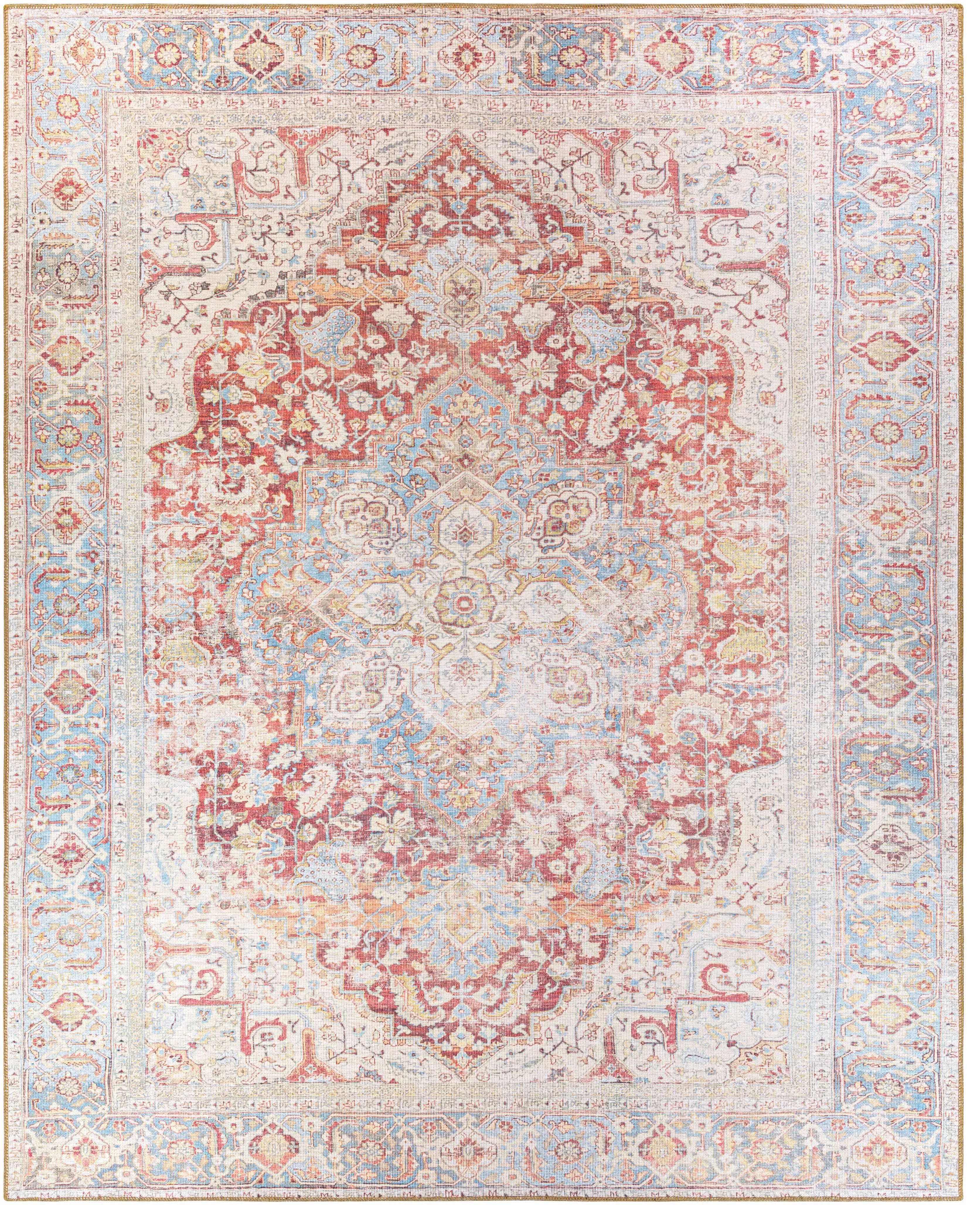 Cream Rust Leeston Vintage Washable Area Rug - Clearance - The Mayfair Hall
