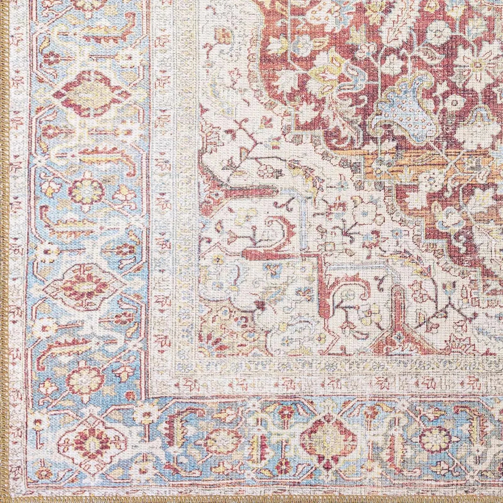 Cream Rust Leeston Vintage Washable Area Rug - Clearance - The Mayfair Hall