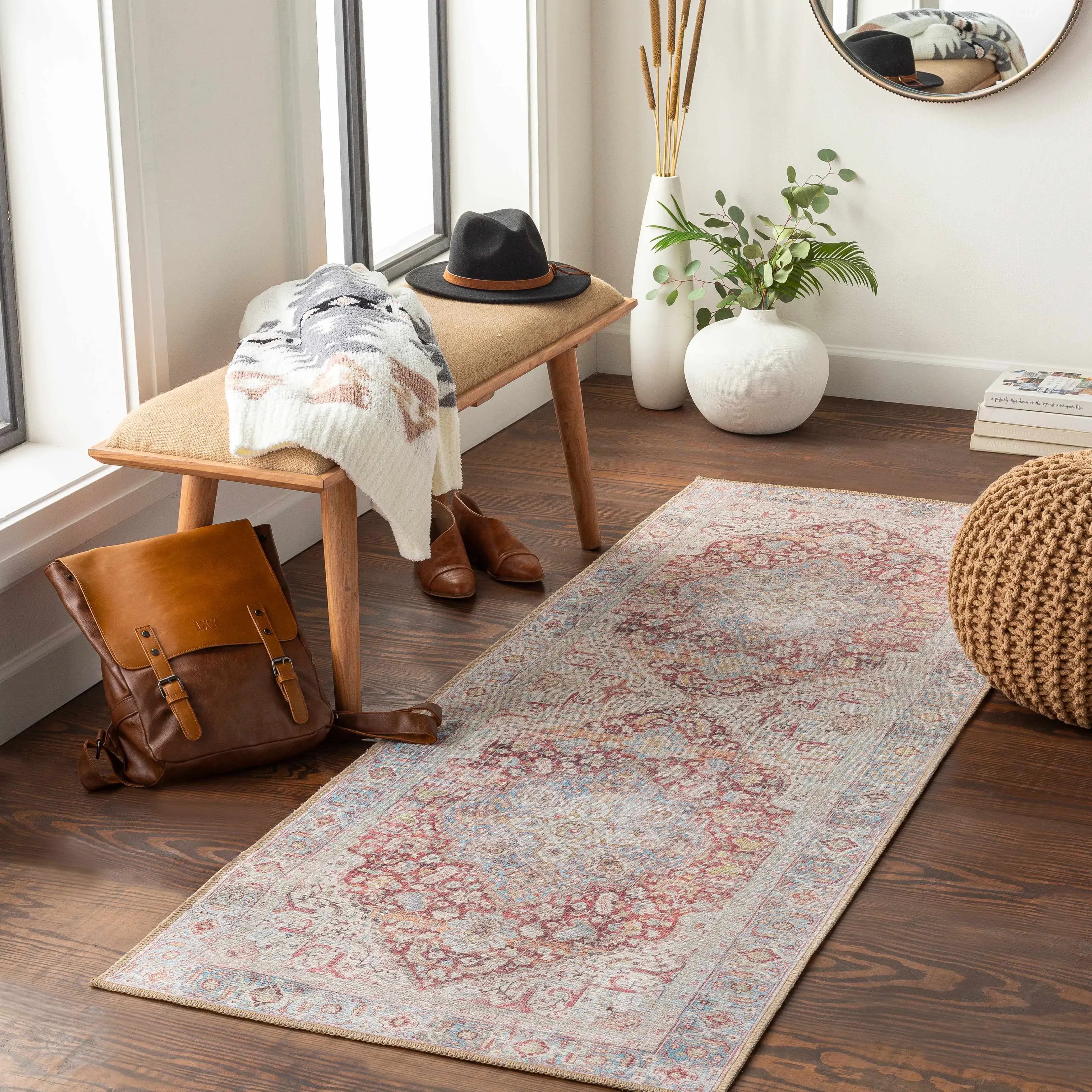 Cream Rust Leeston Vintage Washable Area Rug - Clearance - The Mayfair Hall