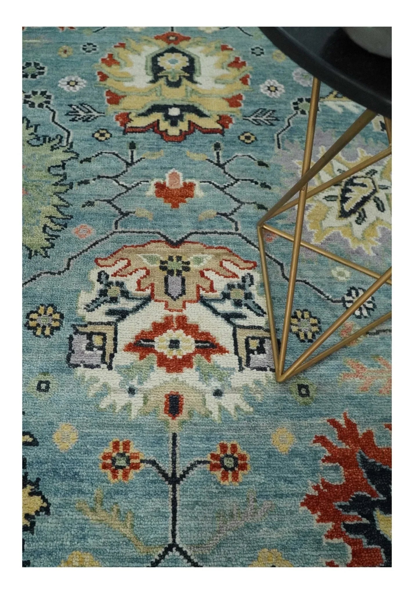 Light Blue and Ivory hand knotted Vibrant colorful Traditional Oushak Wool Area Rug - The Mayfair Hall