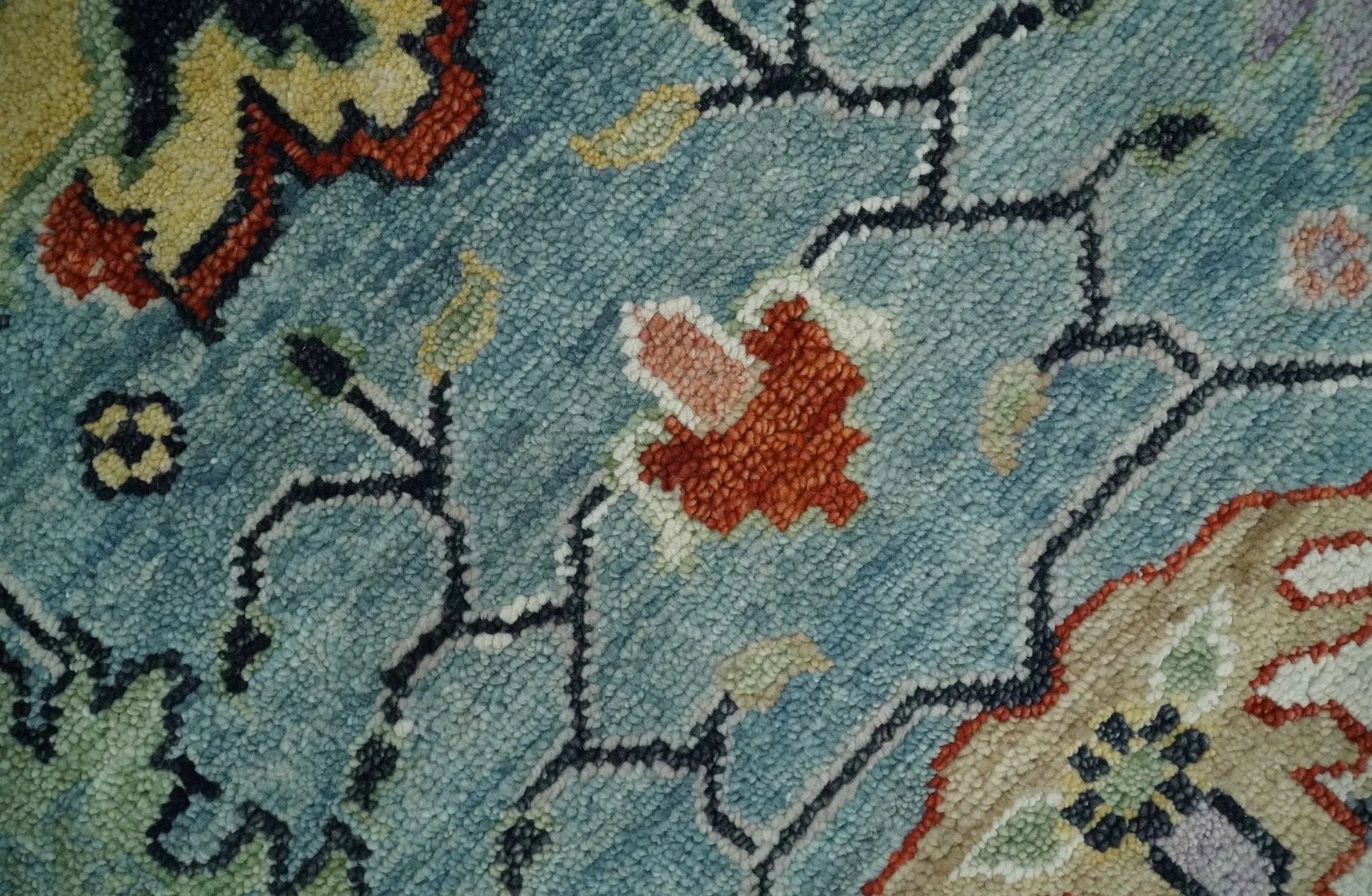 Light Blue and Ivory hand knotted Vibrant colorful Traditional Oushak Wool Area Rug - The Mayfair Hall