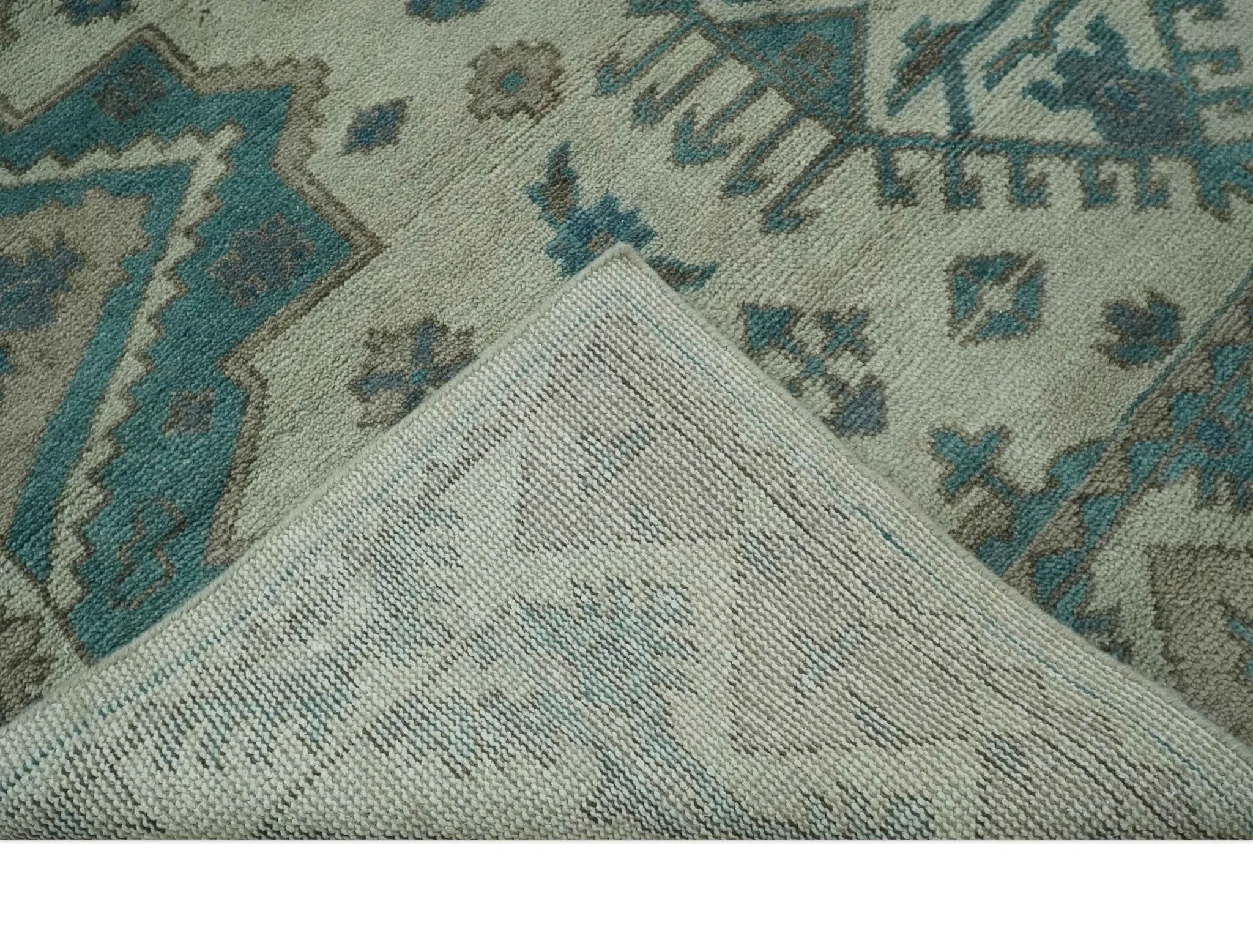 Light green, Teal and Charcoal Traditional Hand Knotted Custom Made wool Area Rug - The Rug Decor