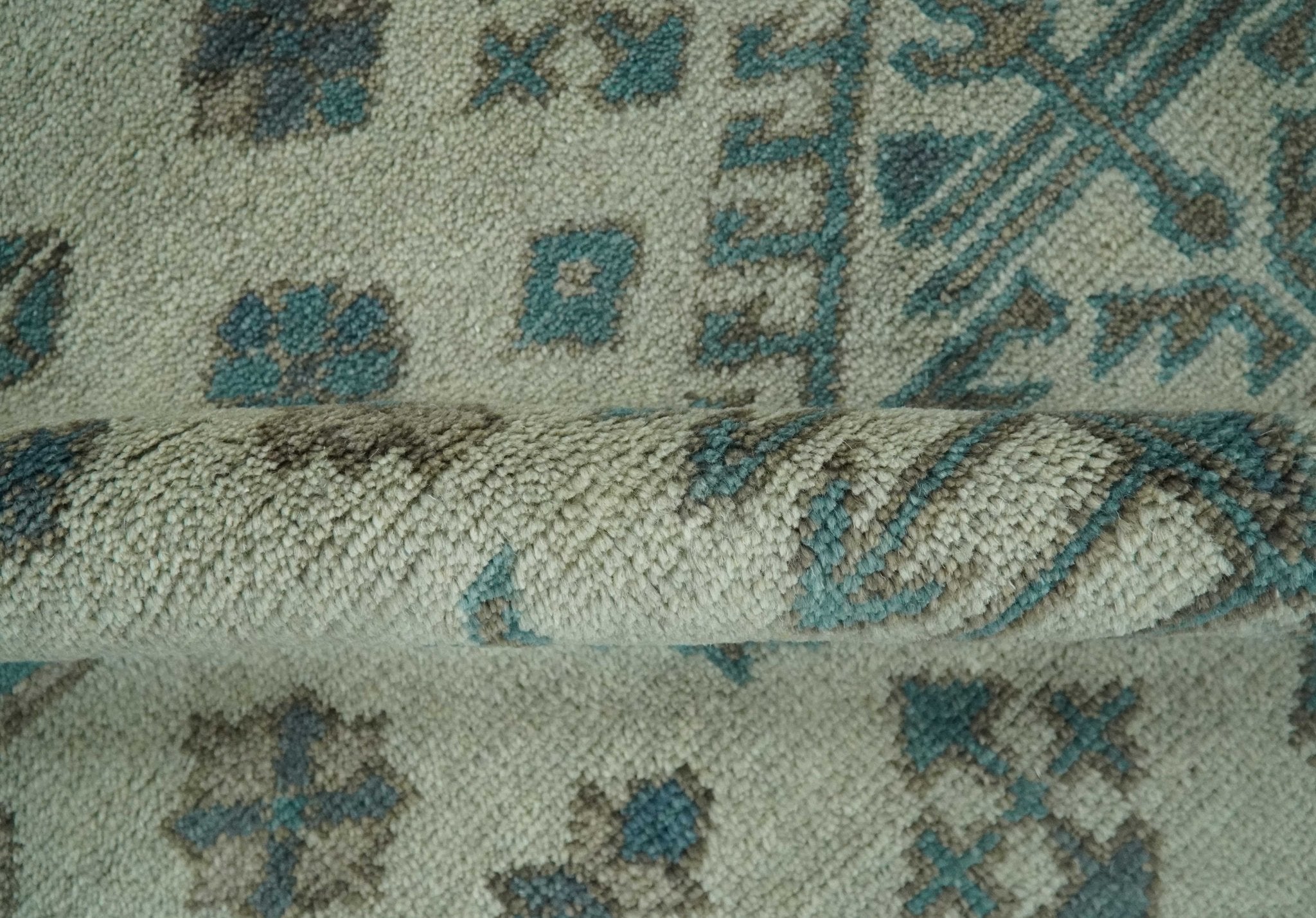 Light green, Teal and Charcoal Traditional Hand Knotted Custom Made wool Area Rug - The Rug Decor