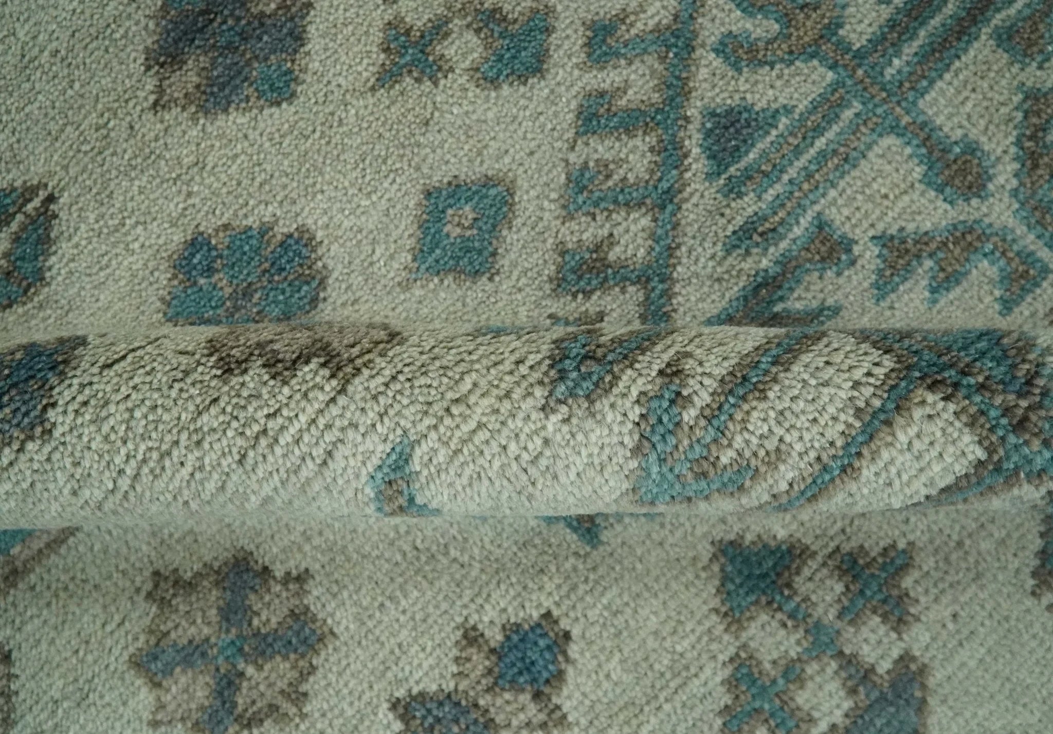 Light green, Teal and Charcoal Traditional Hand Knotted Custom Made wool Area Rug - The Rug Decor