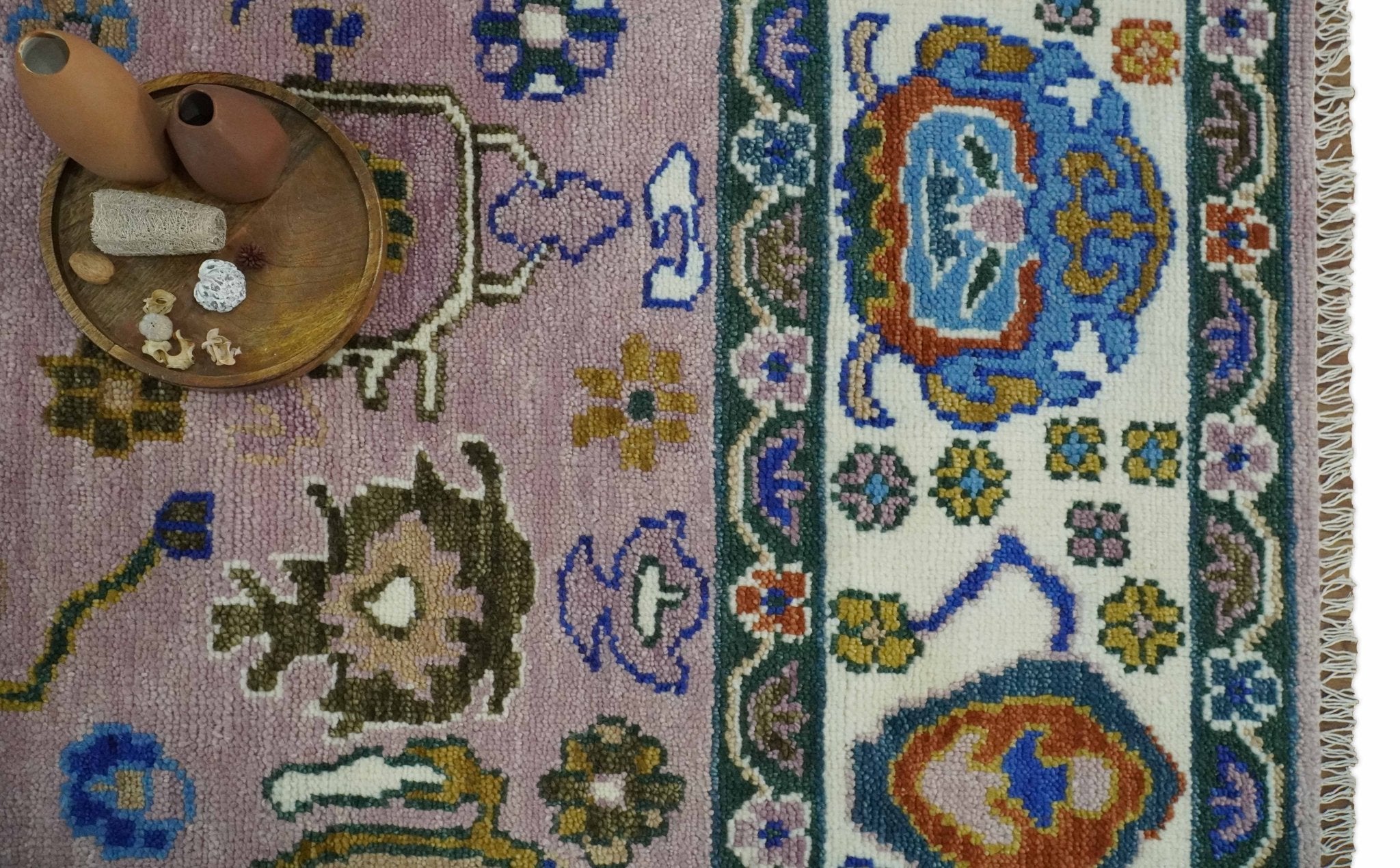 Light Purple, Ivory and Blue Hand knotted Traditional Oushak Multi Size wool Area Rug - The Rug Decor