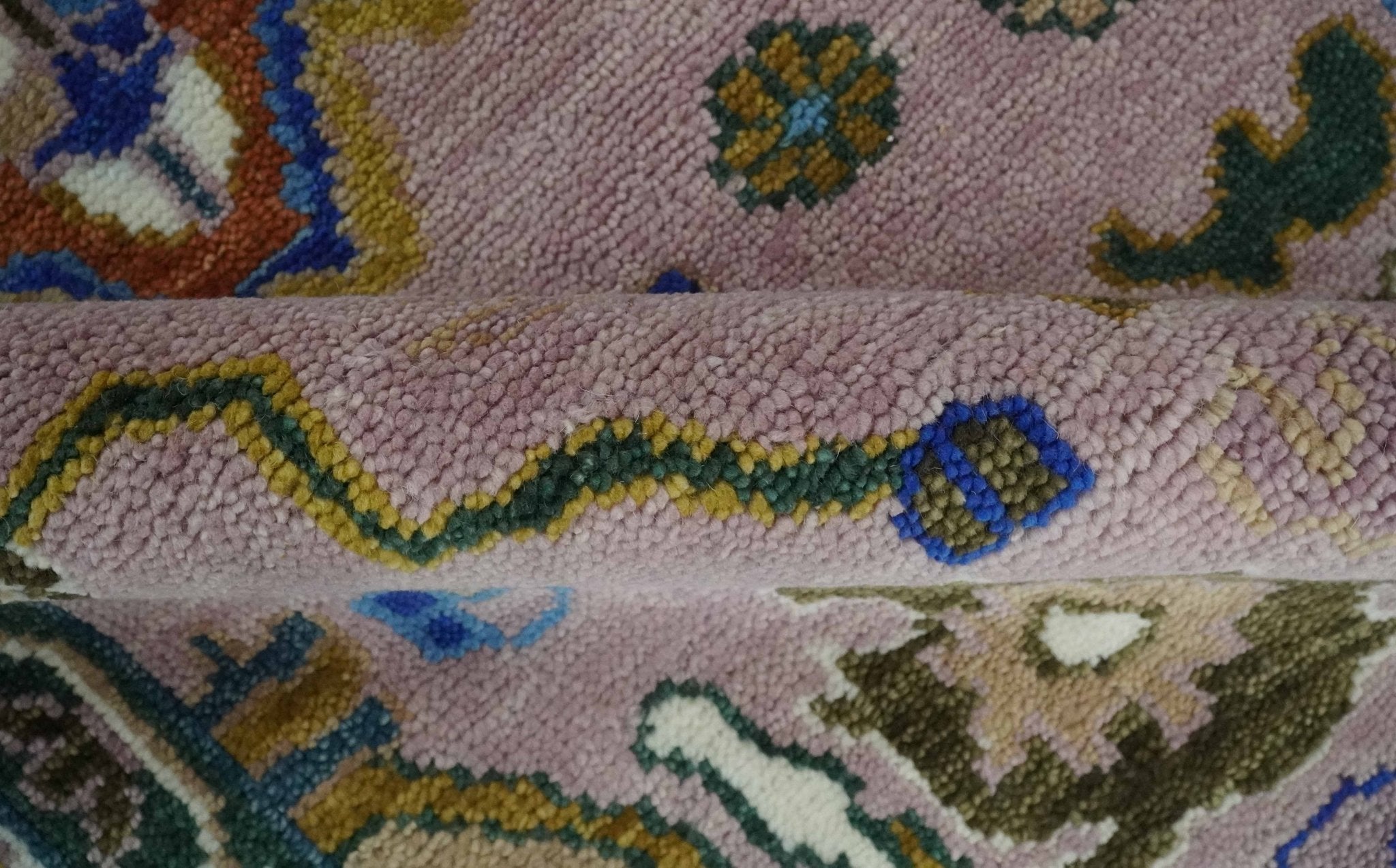 Light Purple, Ivory and Blue Hand knotted Traditional Oushak Multi Size wool Area Rug - The Rug Decor