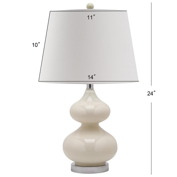 Eva Double Gourd Glass Table Lamp in Pearl with Off White Cotton Shade (Set of 2)